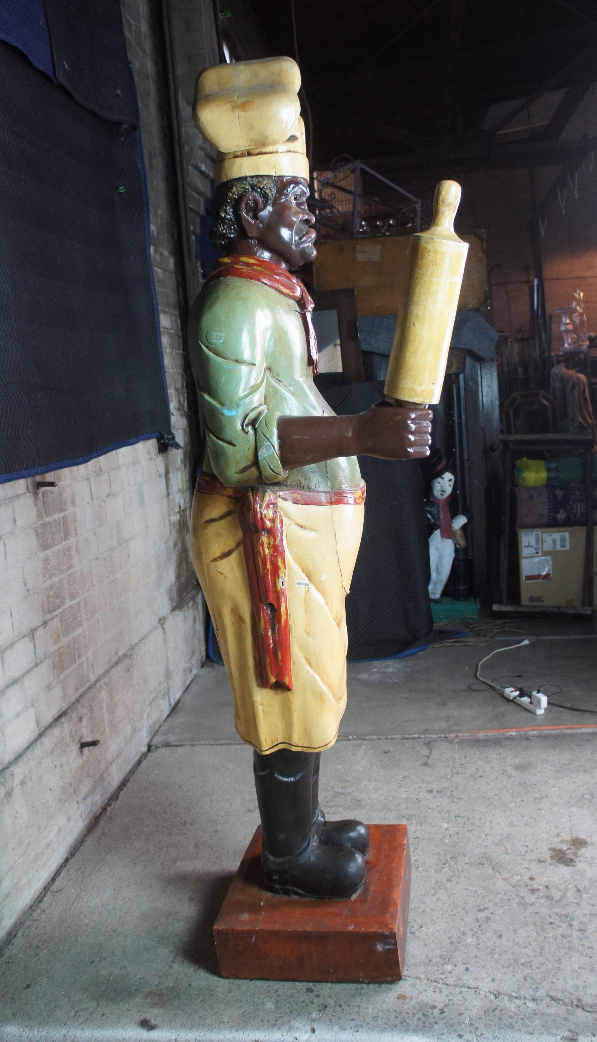 Monumental Antique Life Size French Carved Folk Art Restaurant Chef