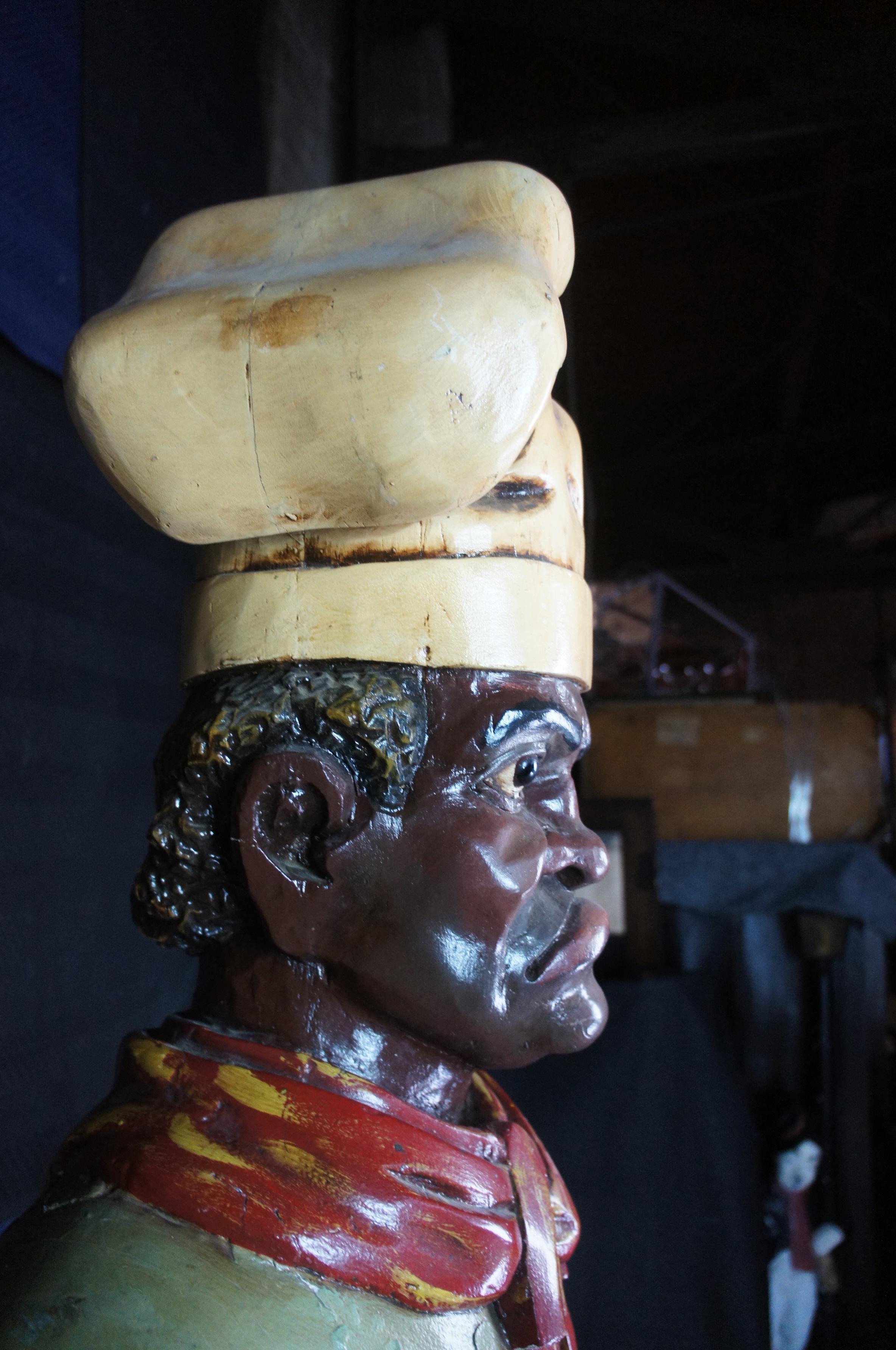 Hardwood Monumental Antique Life Size French Carved Folk Art Restaurant Chef Baker Statue For Sale