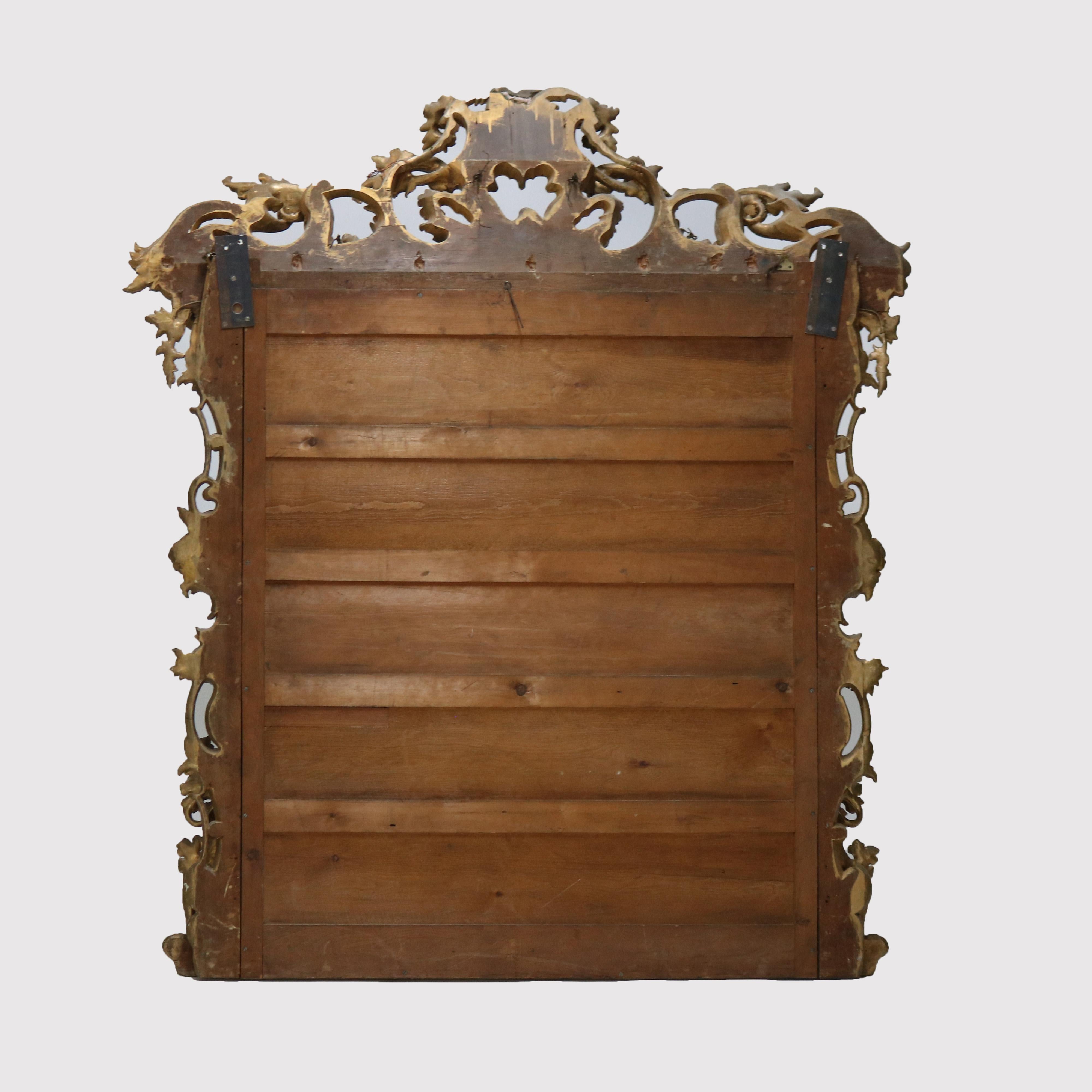 Monumental miroir de pilier ancien de style Louis XIV en bois doré fortement sculpté, vers 1890 en vente 5