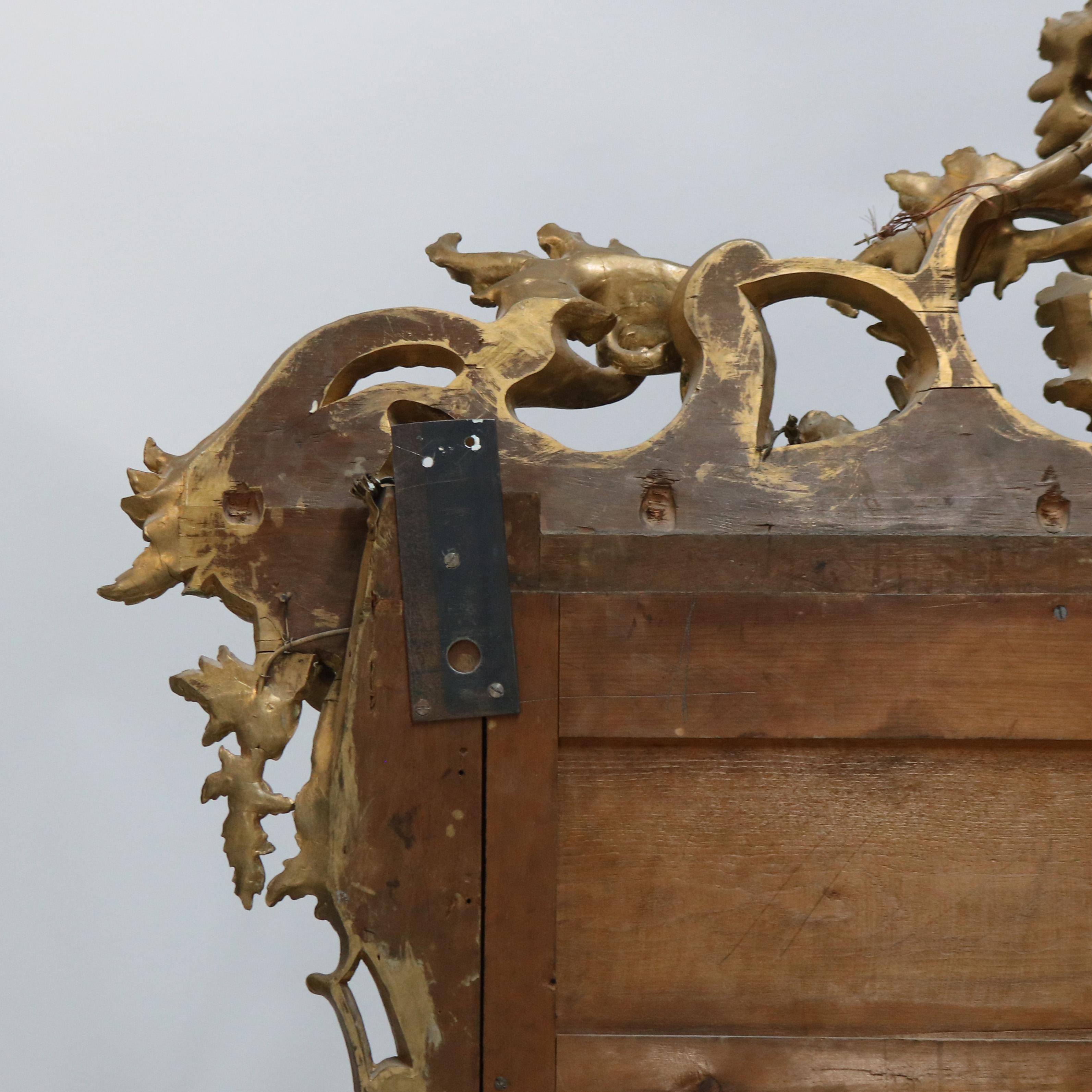 Monumental miroir de pilier ancien de style Louis XIV en bois doré fortement sculpté, vers 1890 en vente 6
