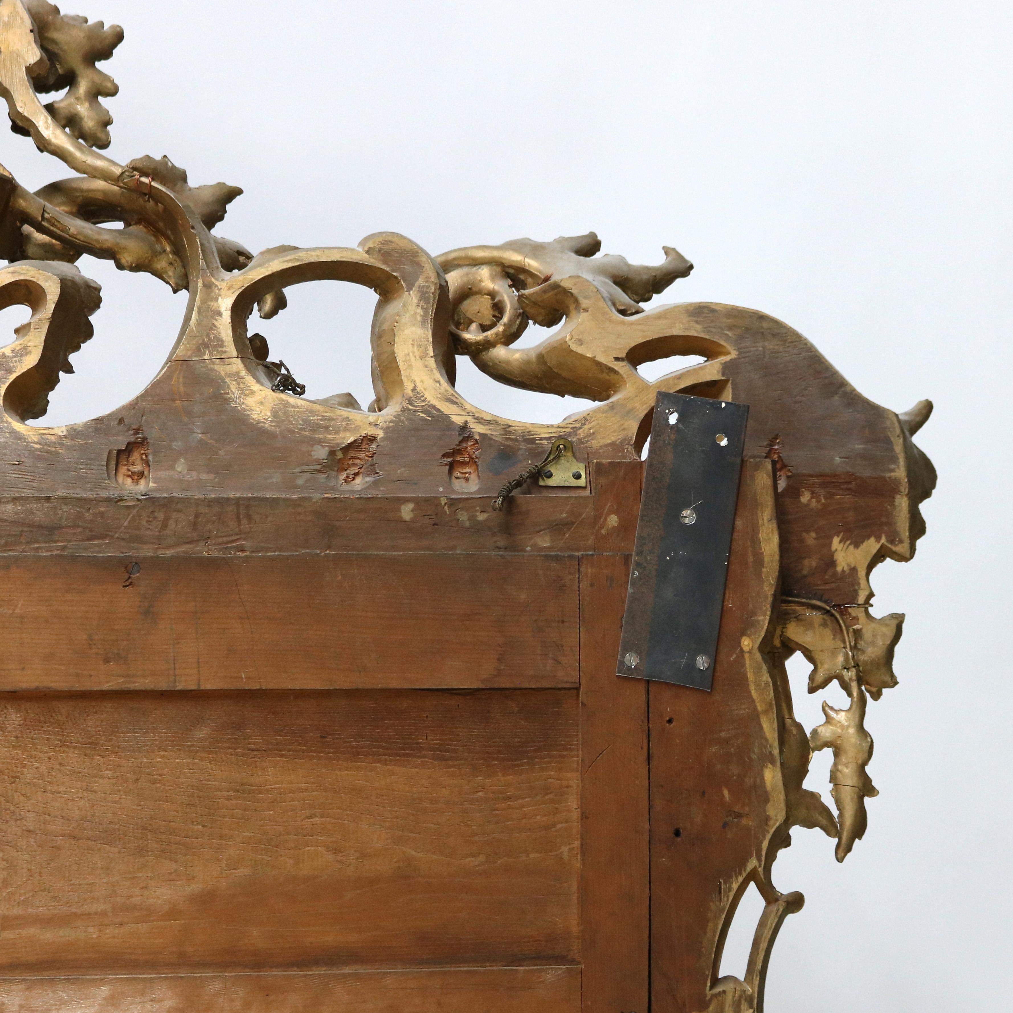 Monumental miroir de pilier ancien de style Louis XIV en bois doré fortement sculpté, vers 1890 en vente 7