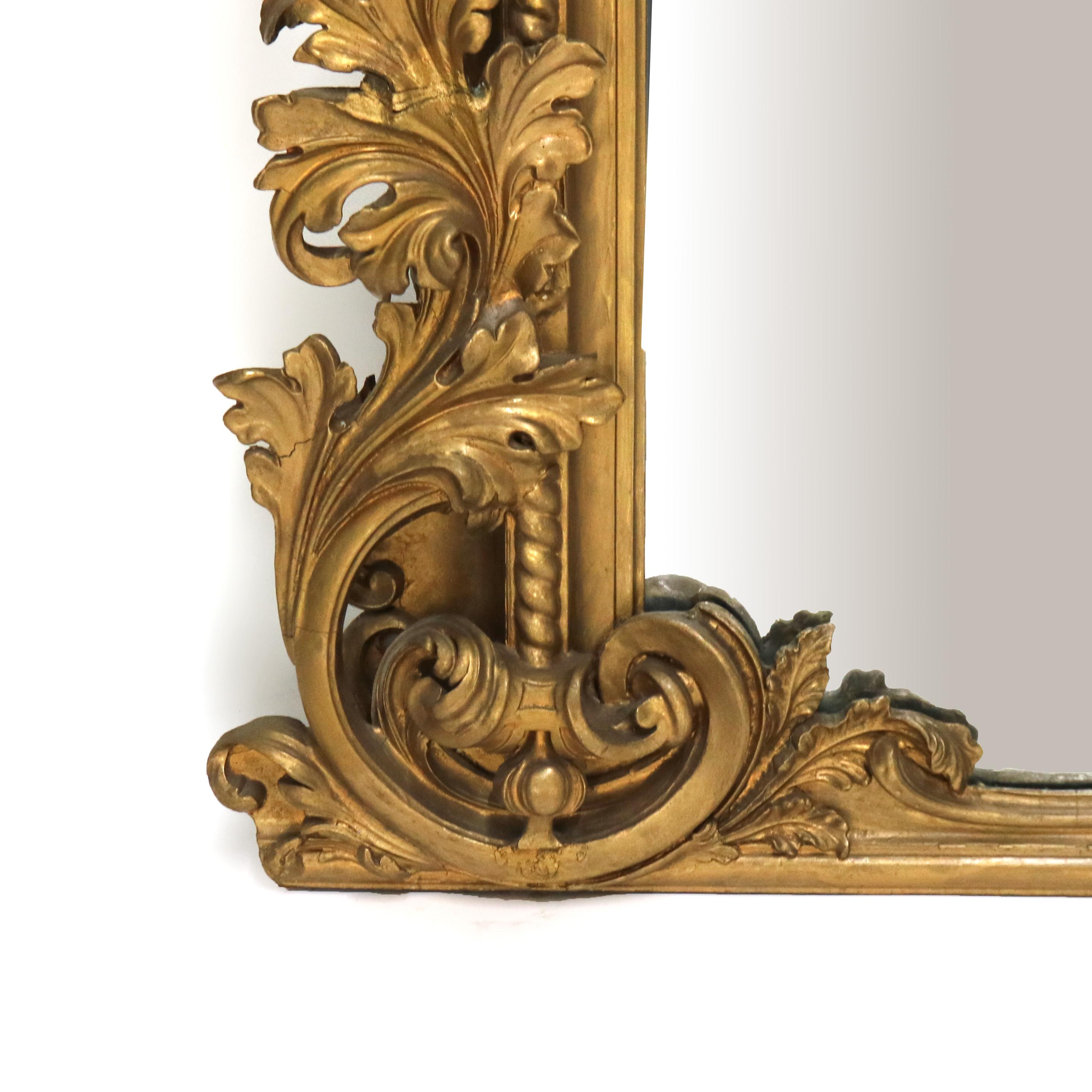 Monumental miroir de pilier ancien de style Louis XIV en bois doré fortement sculpté, vers 1890 Bon état - En vente à Big Flats, NY