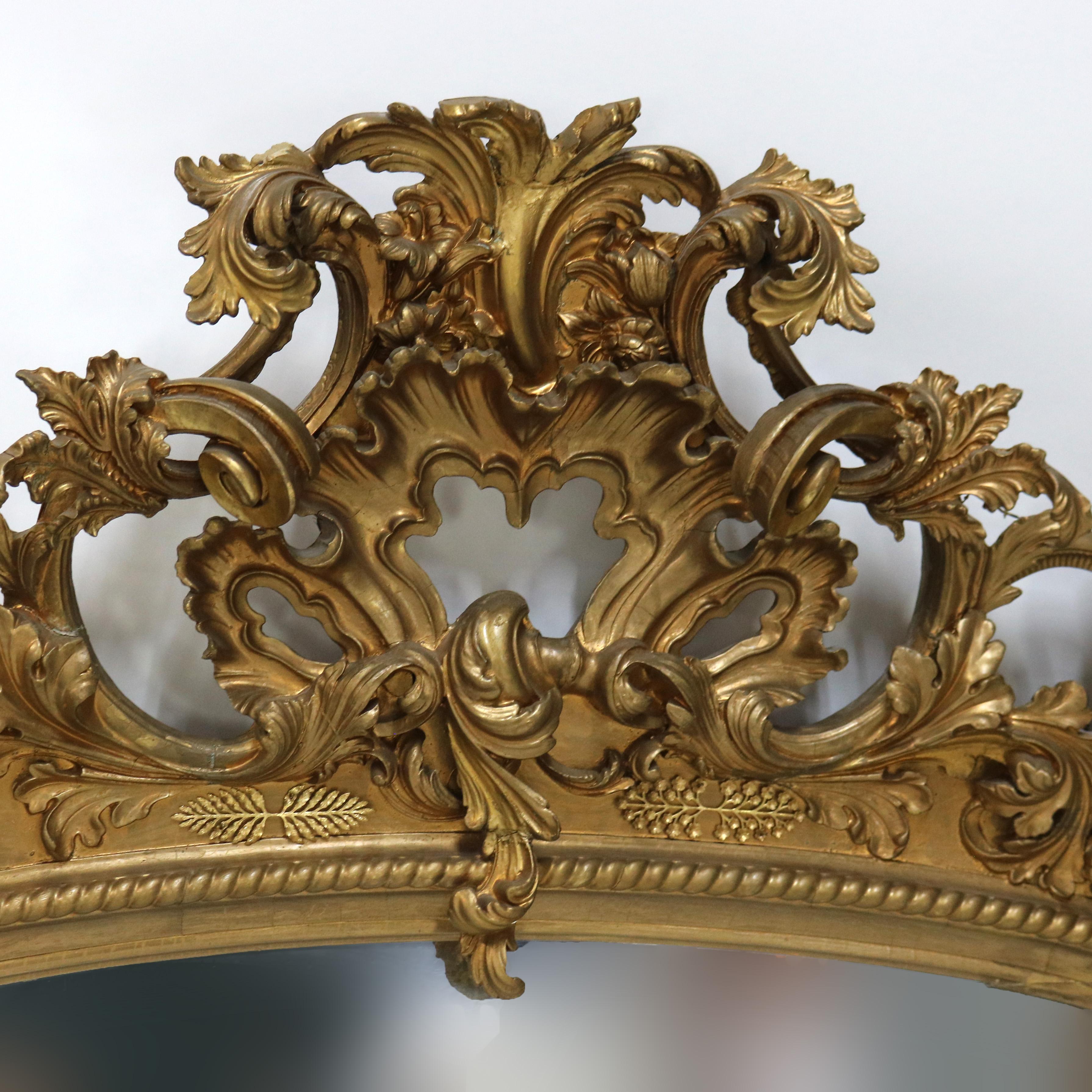 Monumental miroir de pilier ancien de style Louis XIV en bois doré fortement sculpté, vers 1890 en vente 1