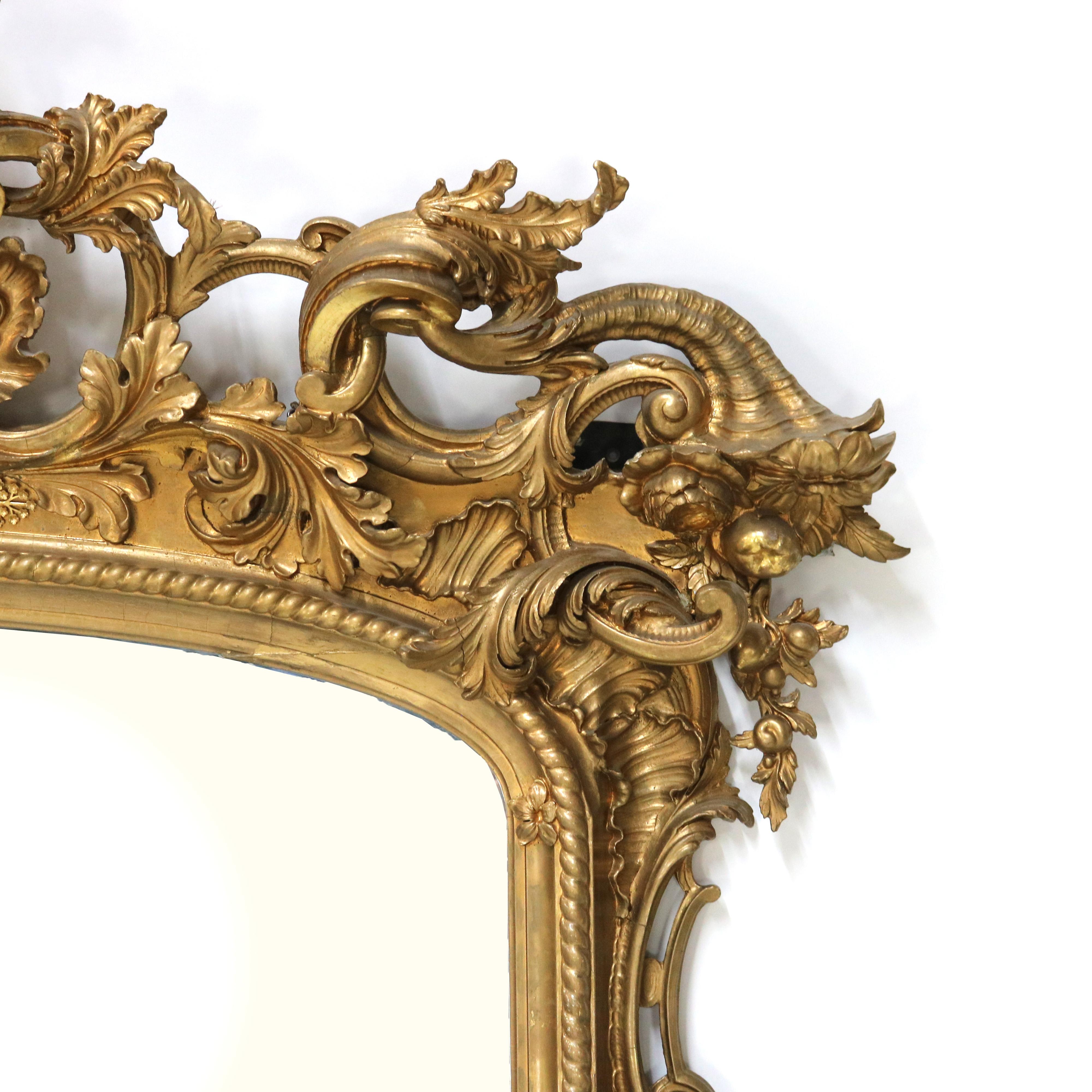 Monumental miroir de pilier ancien de style Louis XIV en bois doré fortement sculpté, vers 1890 en vente 2