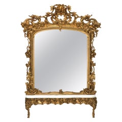 Monumental miroir de pilier ancien de style Louis XIV en bois doré fortement sculpté, vers 1890