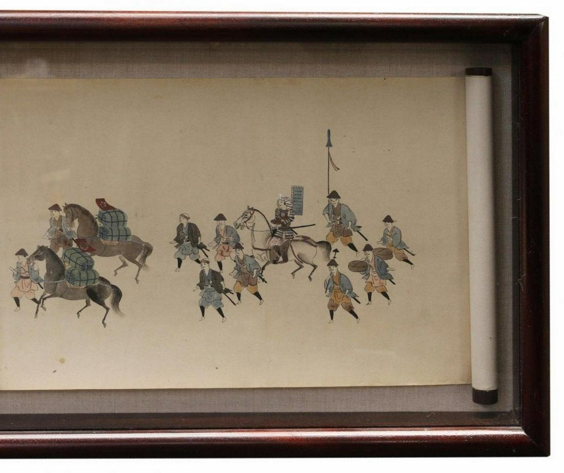 Acrylic Monumental Antique Mounted Japanese Daimyo Procession Hand Scrolls, Set of Four For Sale