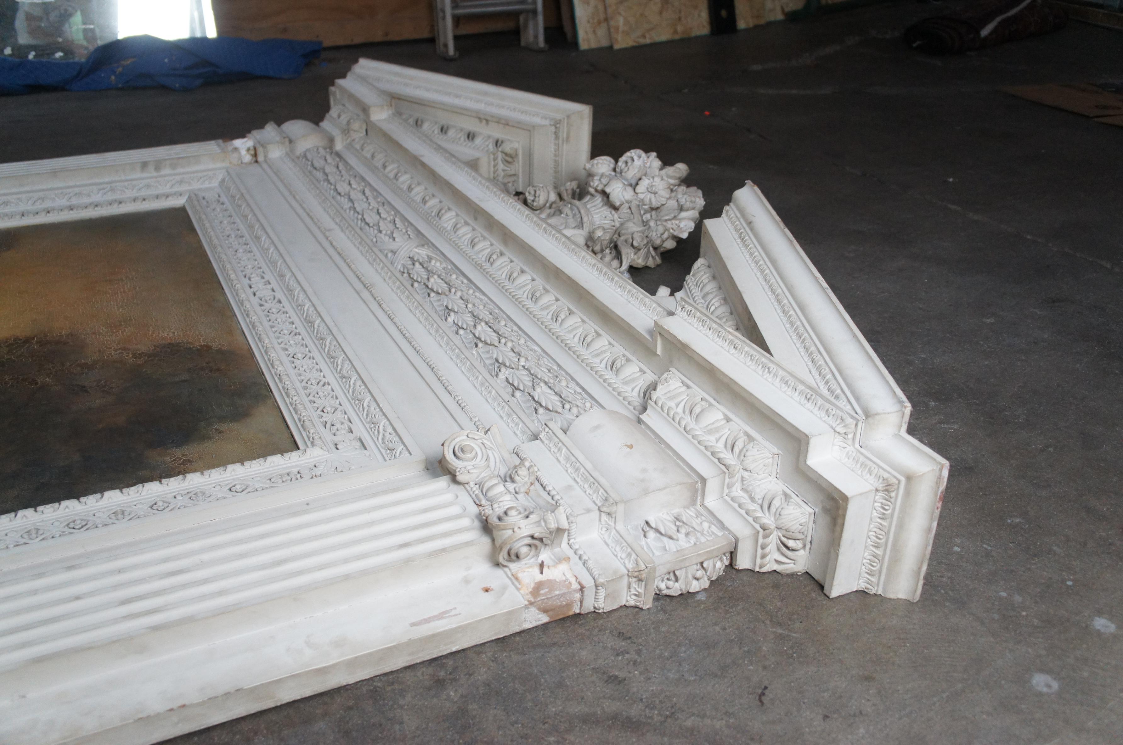 Monumental Antique Neoclassical European Marble Overmantel Fireplace Mantel 142