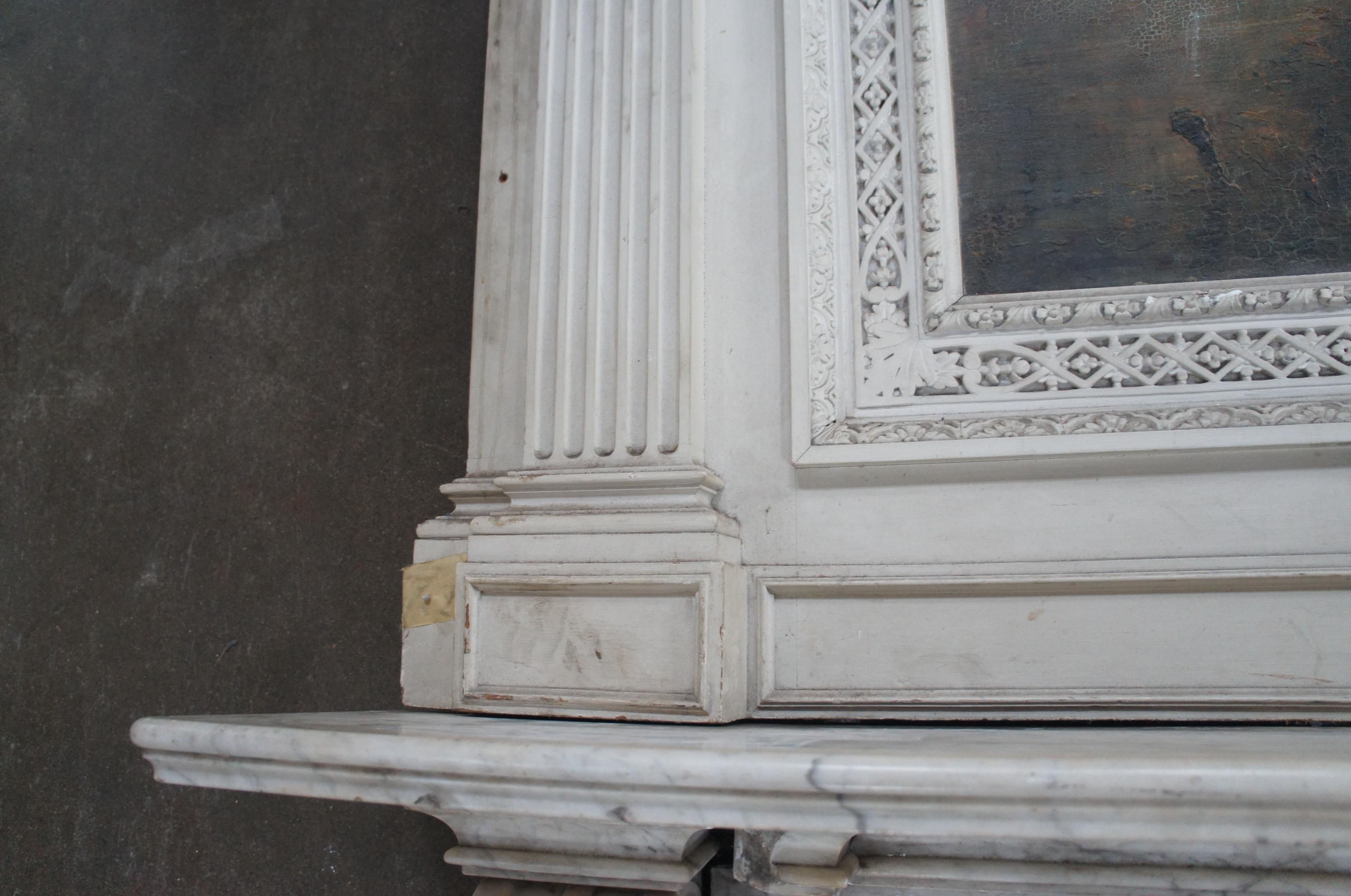 Monumental Antique Neoclassical European Marble Overmantel Fireplace Mantel 142