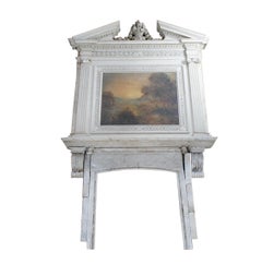 Monumental Antique Neoclassical European Marble Overmantel Fireplace Mantel 142"