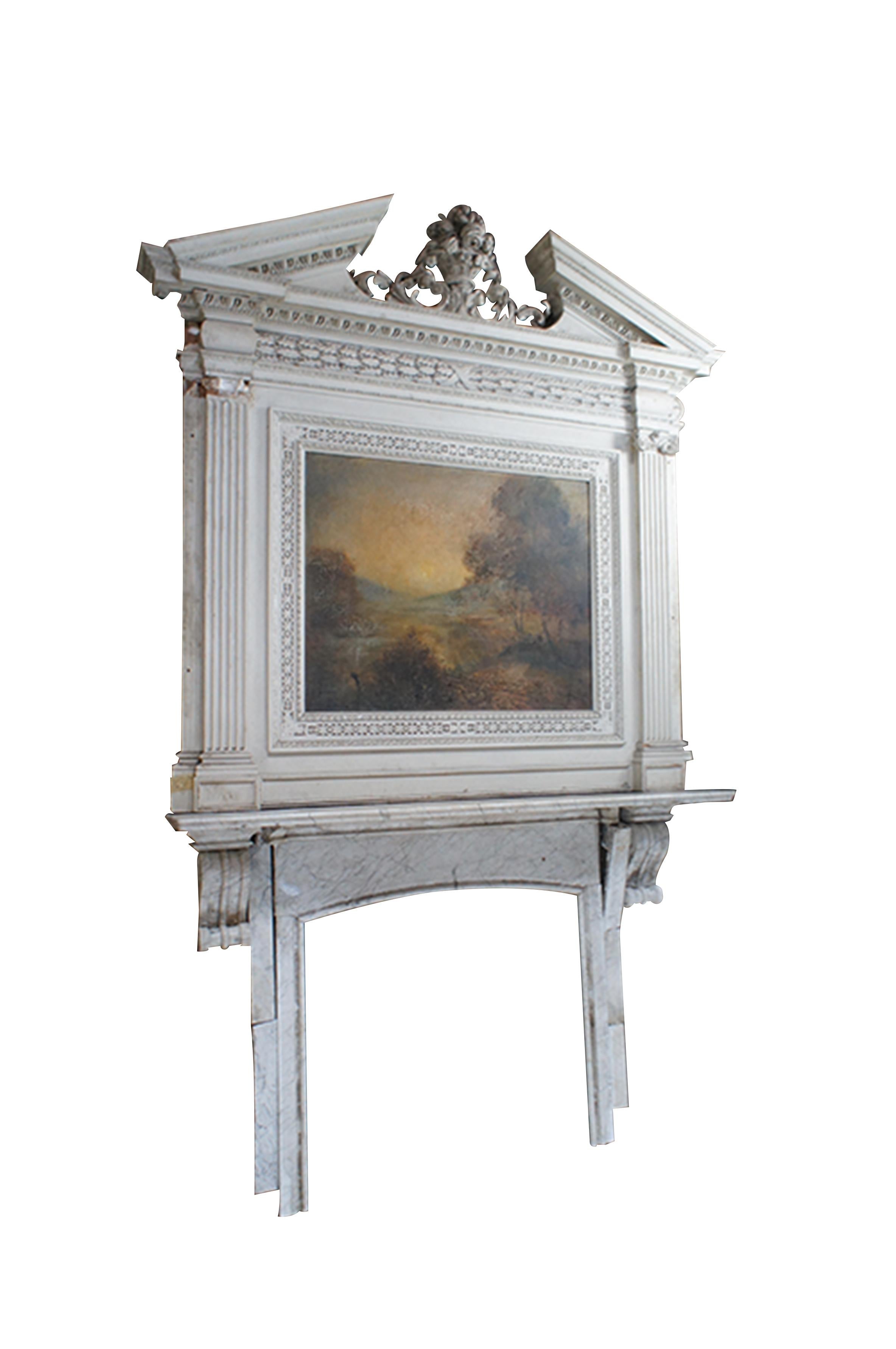 English Monumental Antique Neoclassical European Marble Overmantel Fireplace Mantel 142