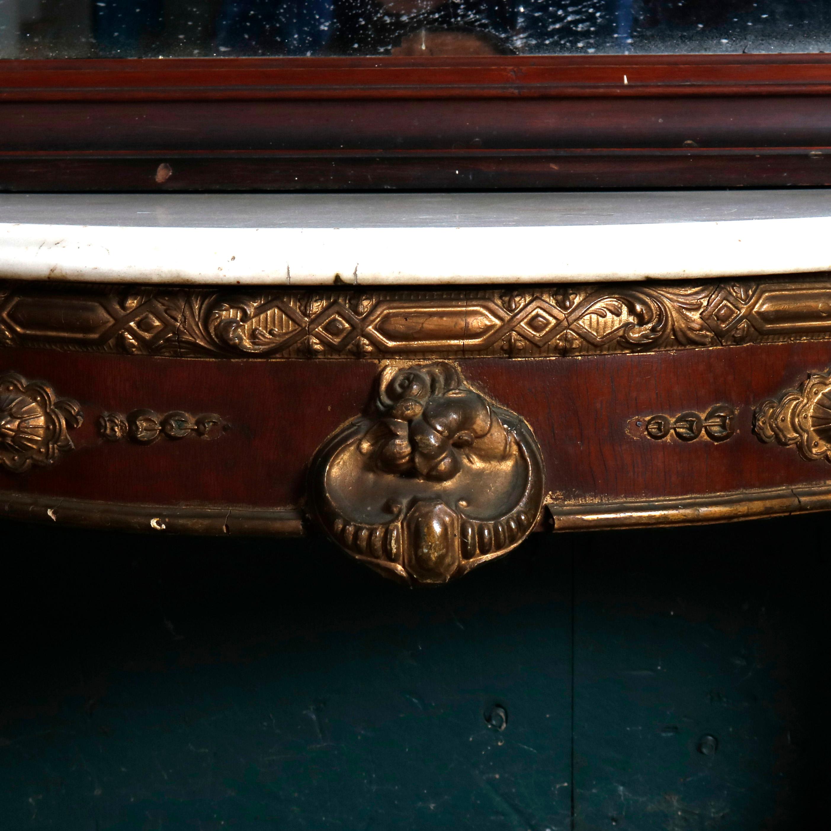 Monumental Antique Parcel-Gilt Walnut Pier Mirror with Carved Jenny Lind 1