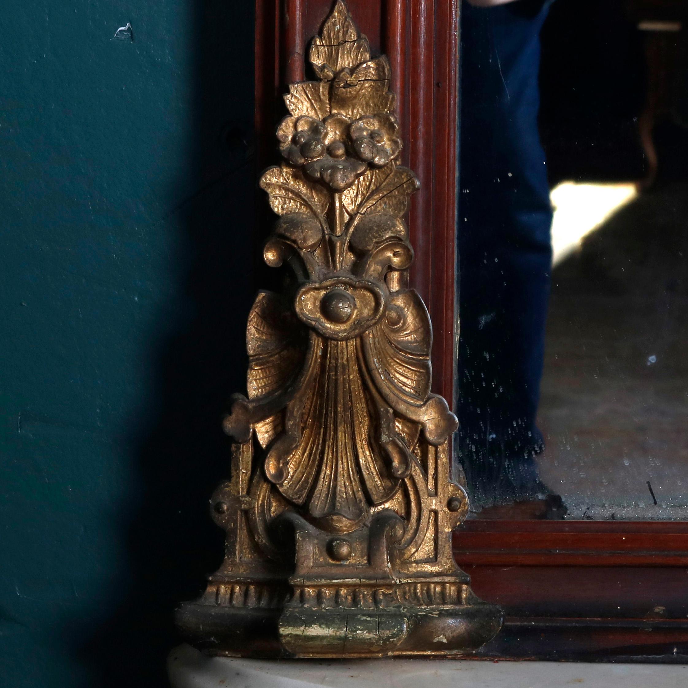 Monumental Antique Parcel-Gilt Walnut Pier Mirror with Carved Jenny Lind 2