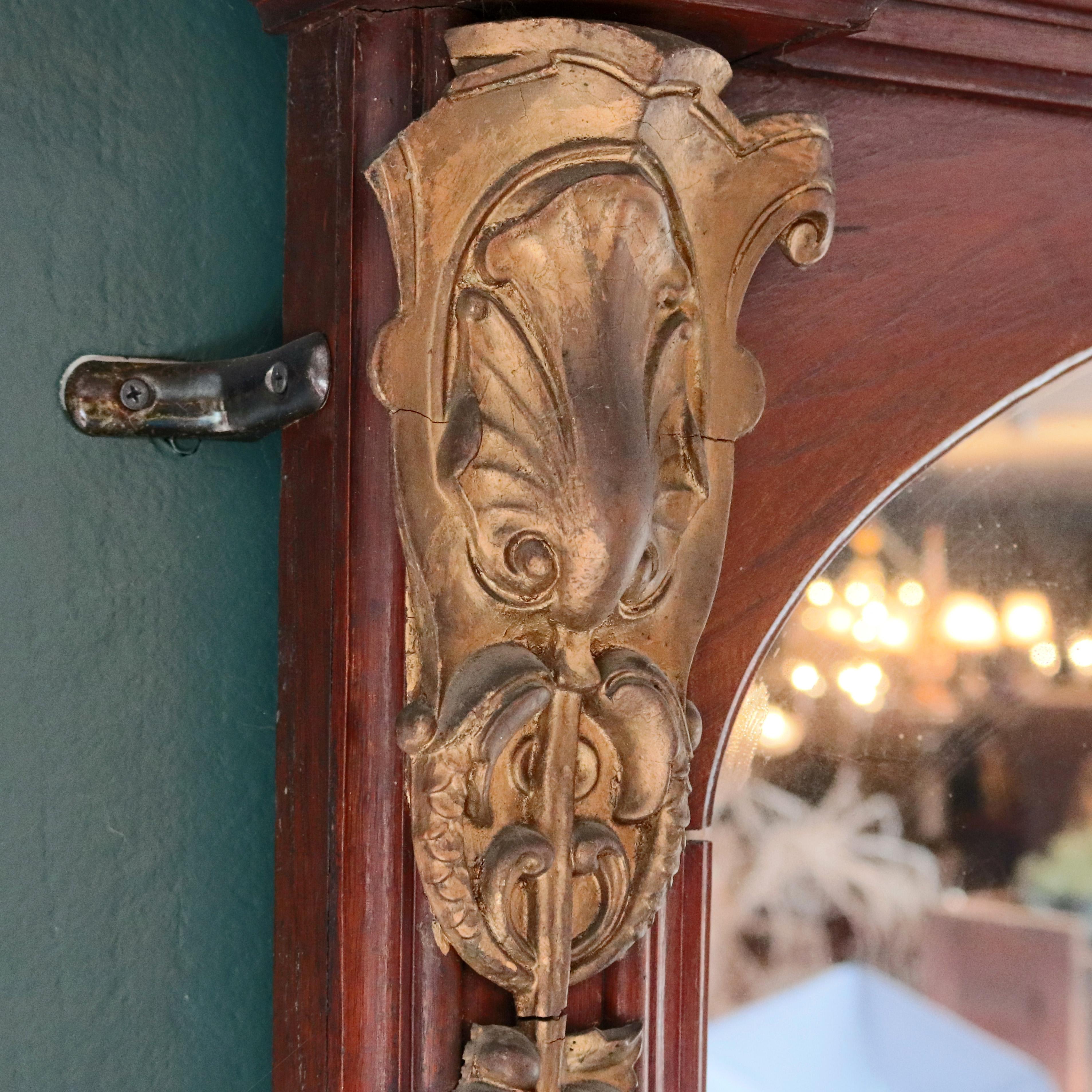 American Monumental Antique Parcel-Gilt Walnut Pier Mirror with Carved Jenny Lind