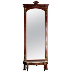 Monumental Antique Parcel-Gilt Walnut Pier Mirror with Carved Jenny Lind