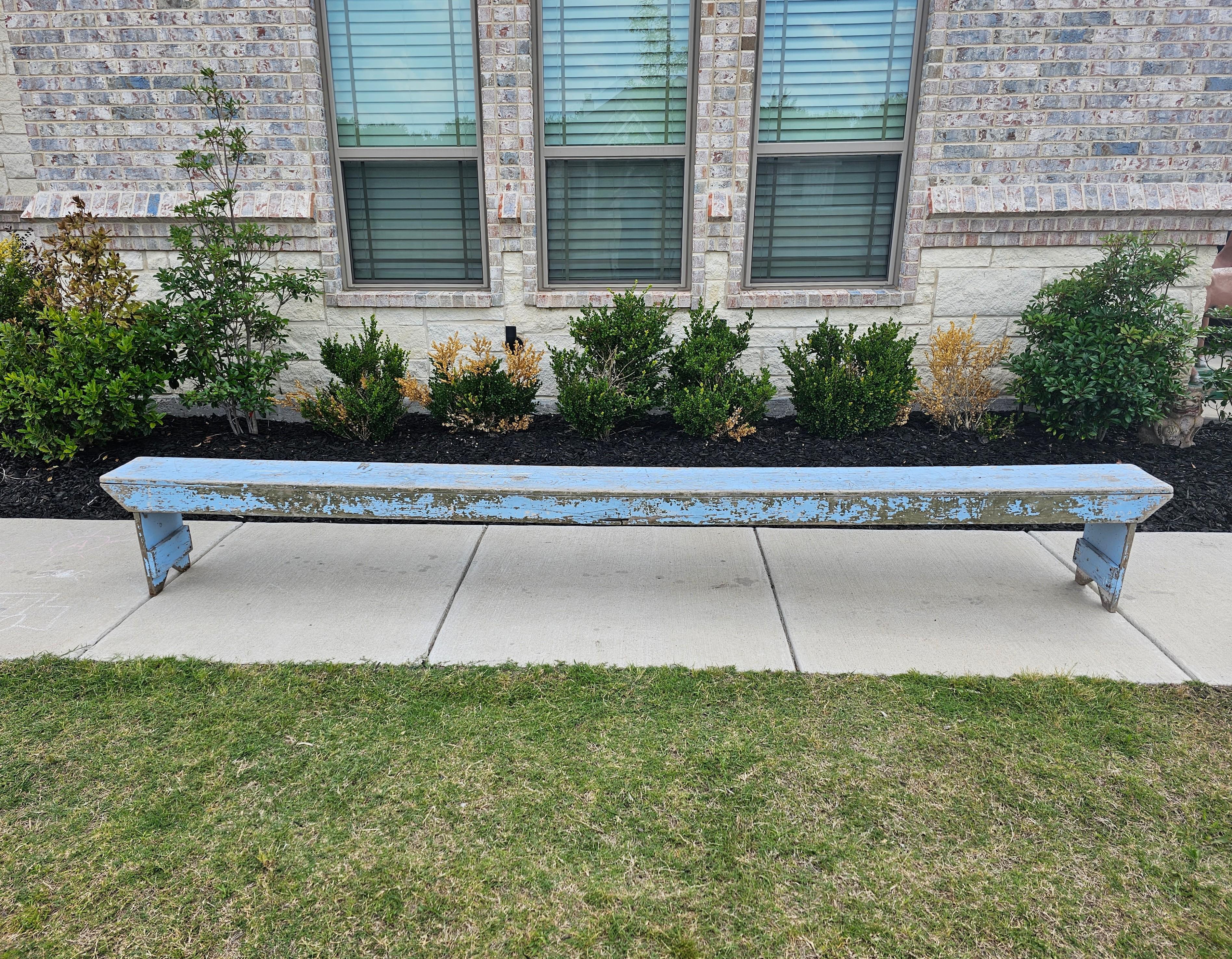 American Monumental Antique Pennsylvania Farmhouse Painted Wood Bench For Sale