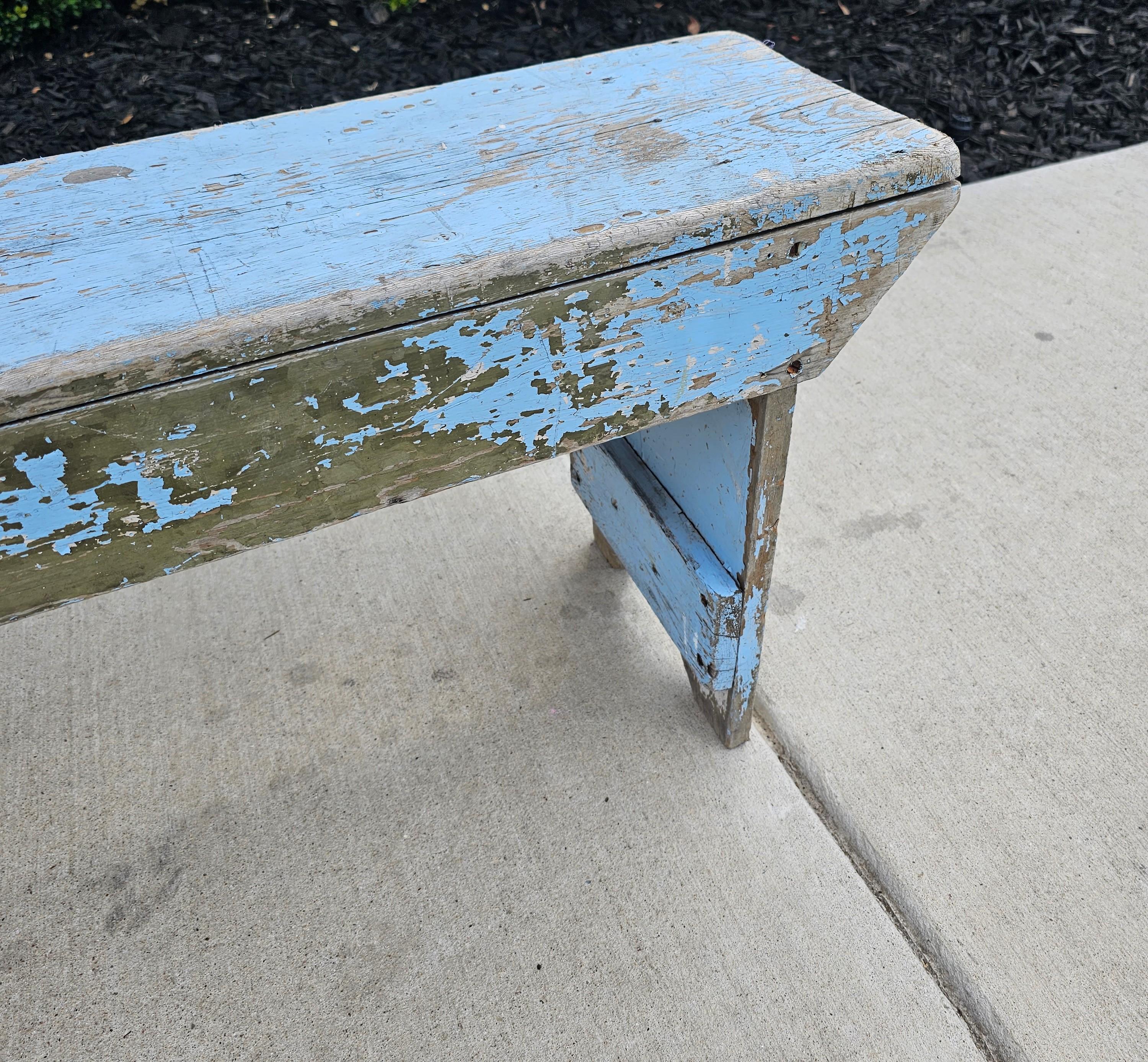 Hand-Crafted Monumental Antique Pennsylvania Farmhouse Painted Wood Bench For Sale