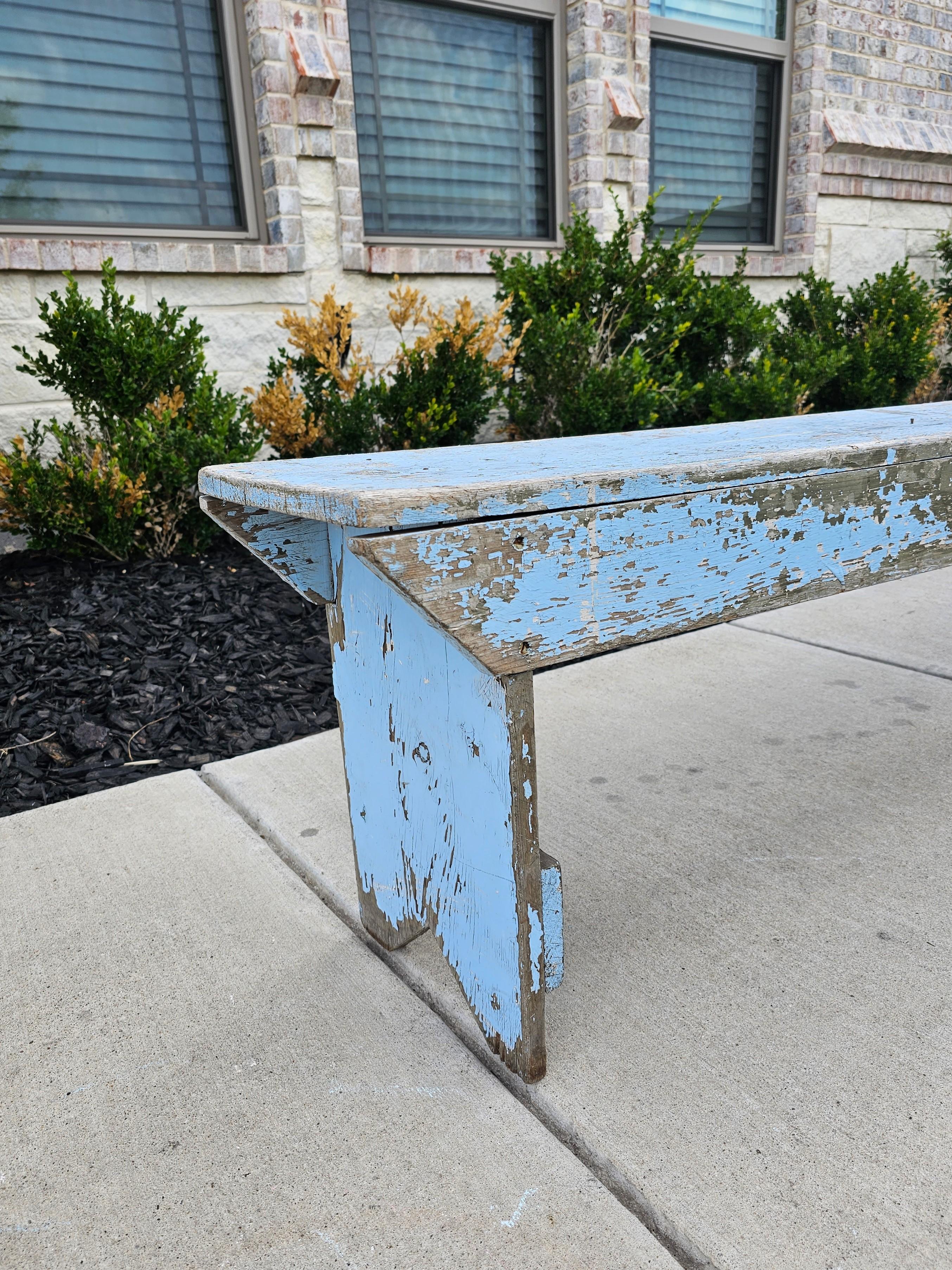19th Century Monumental Antique Pennsylvania Farmhouse Painted Wood Bench For Sale