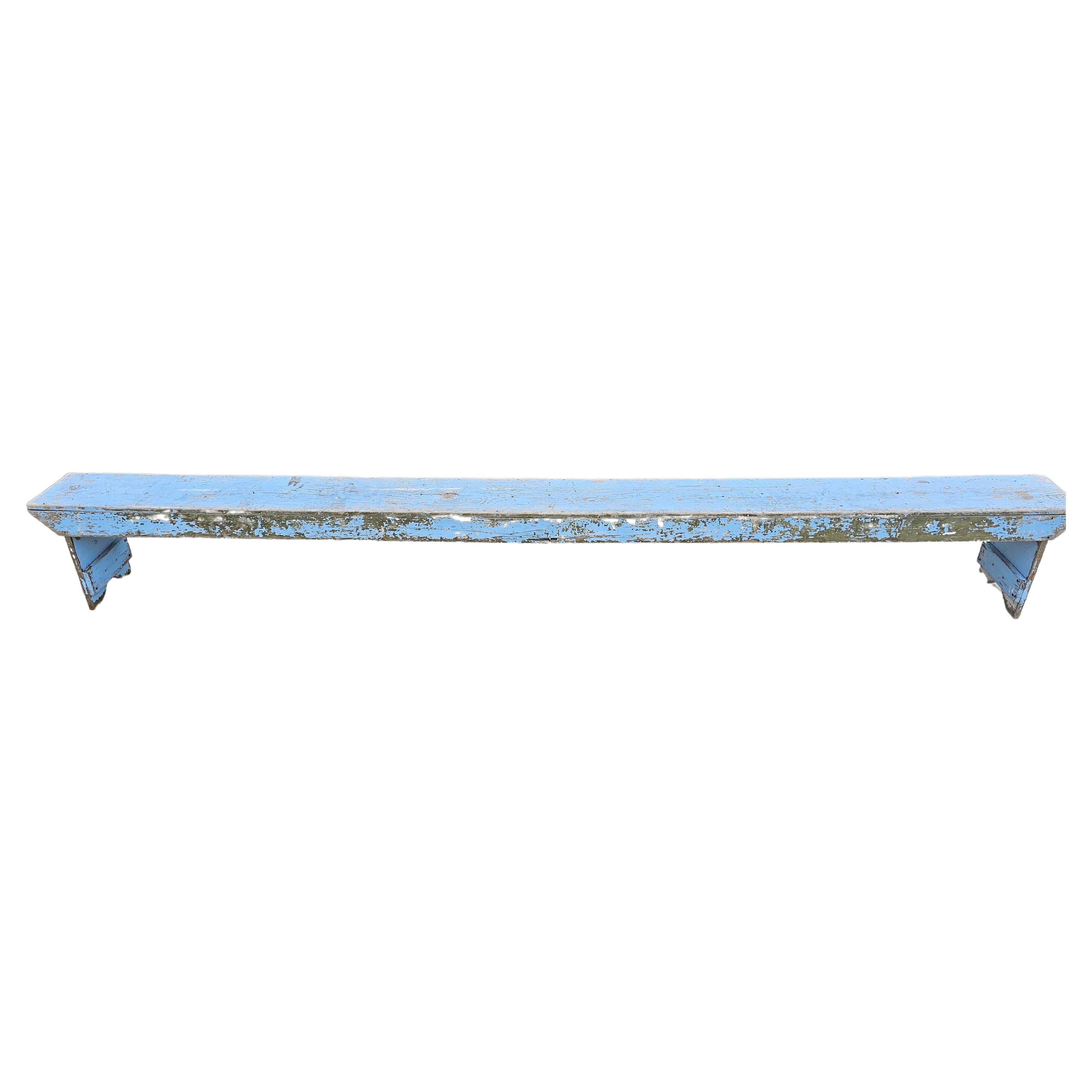 Monumental Antique Pennsylvania Farmhouse Painted Wood Bench