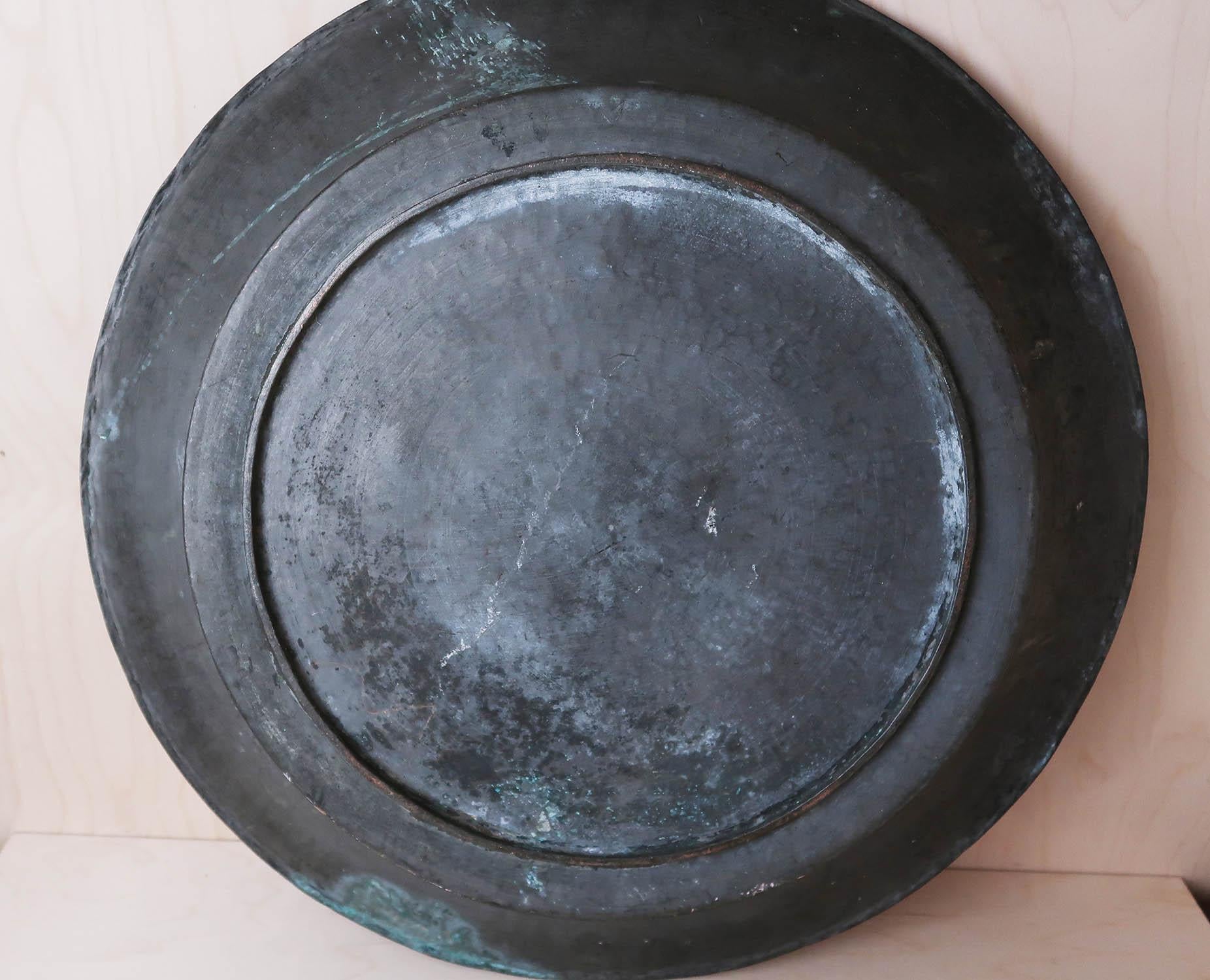 Moorish Monumental Antique Pewter Dish With Ownership Inscription For Sale