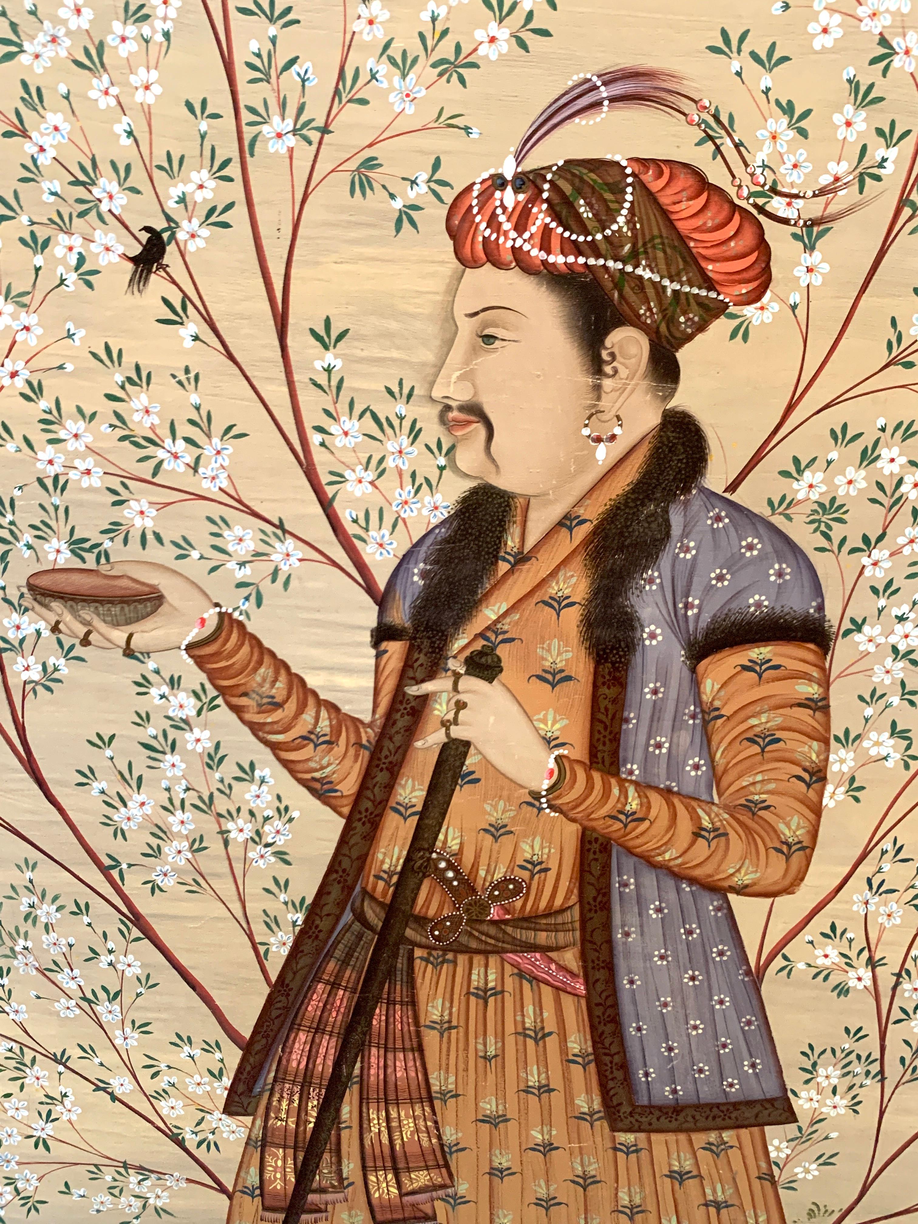 Brass Monumental Antique Provincial Mughal Portrait, in Custom Lucite Frame For Sale