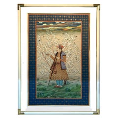 Monumental Antique Provincial Mughal Portrait, in Custom Lucite Frame