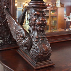 Monumental Antique RJ Horner Heavily Figural Winged Griffin Carved Oak Sideboard