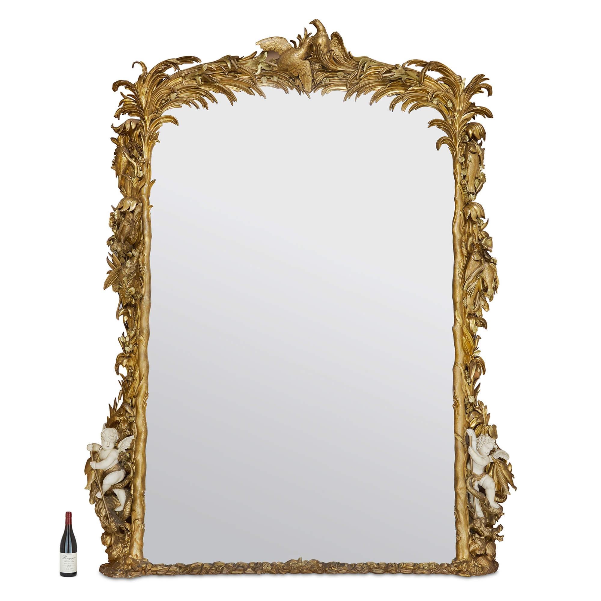 Monumentale Antike Rokoko-Stil geschnitzt Giltwood Spiegel (19. Jahrhundert) im Angebot