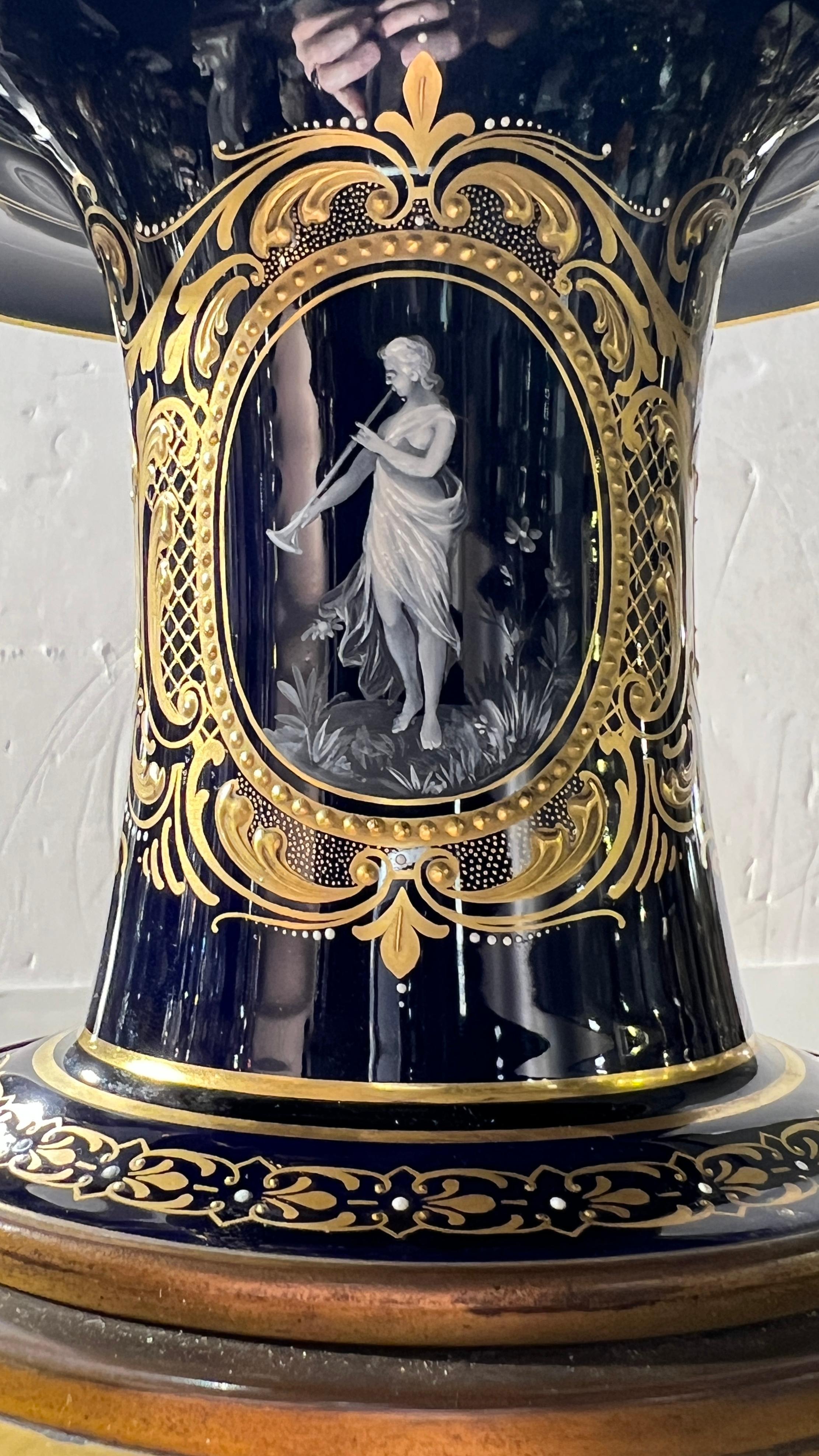 Monumental  Antique Royal Vienna Style Gilt and Glazed Porcelain Vase on Stand For Sale 5
