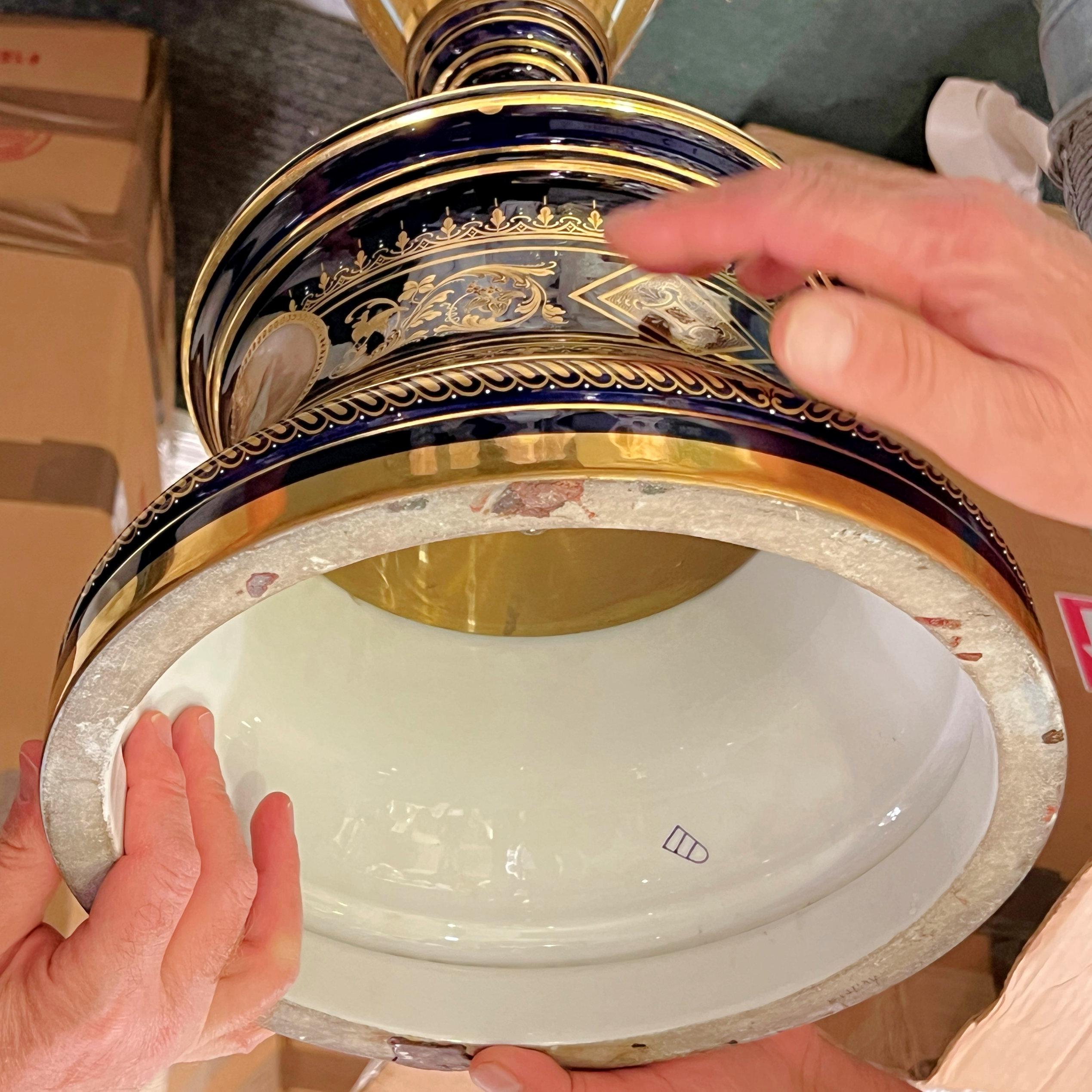 Monumental  Antique Royal Vienna Style Gilt and Glazed Porcelain Vase on Stand For Sale 6