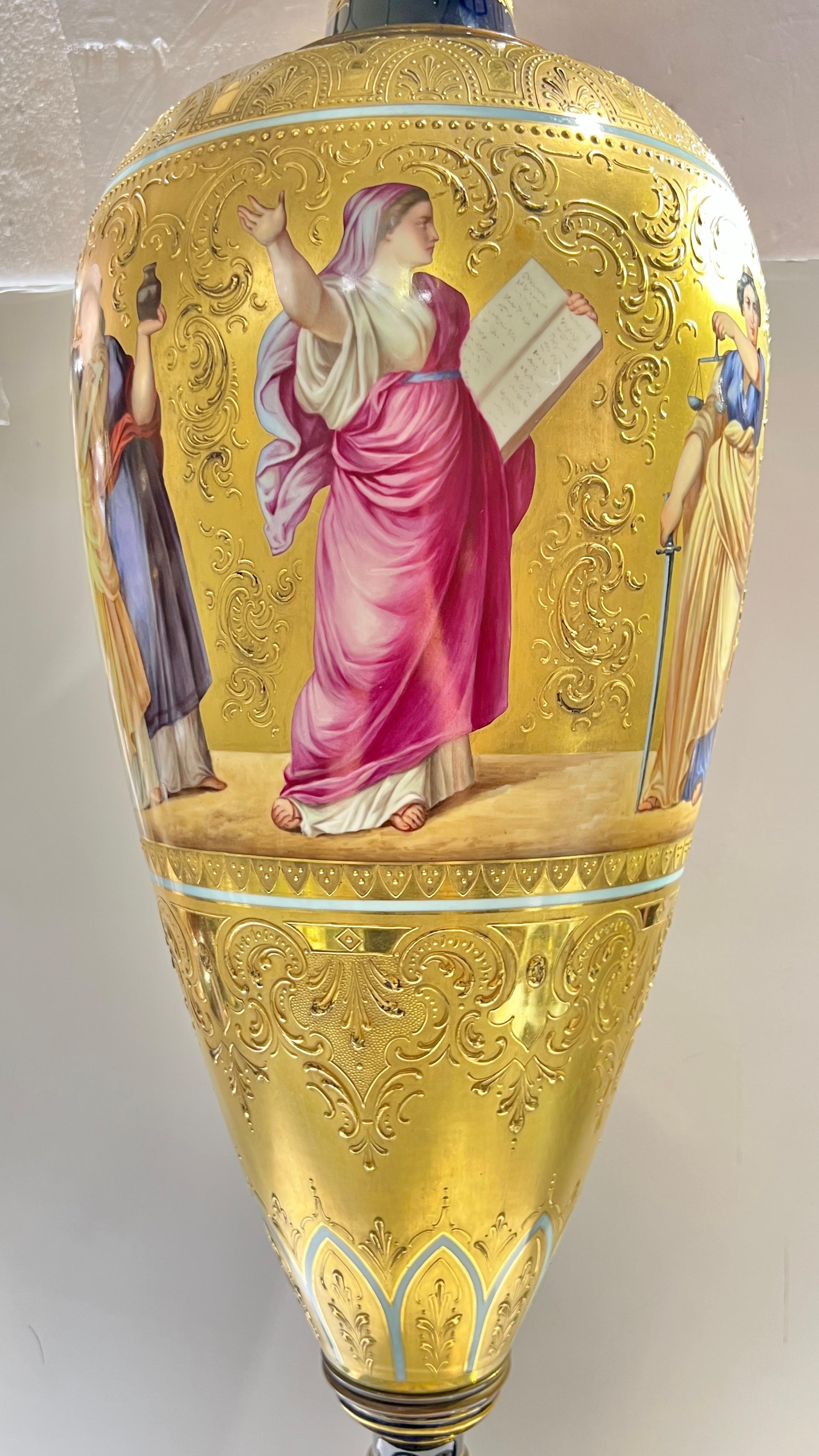20th Century Monumental  Antique Royal Vienna Style Gilt and Glazed Porcelain Vase on Stand For Sale