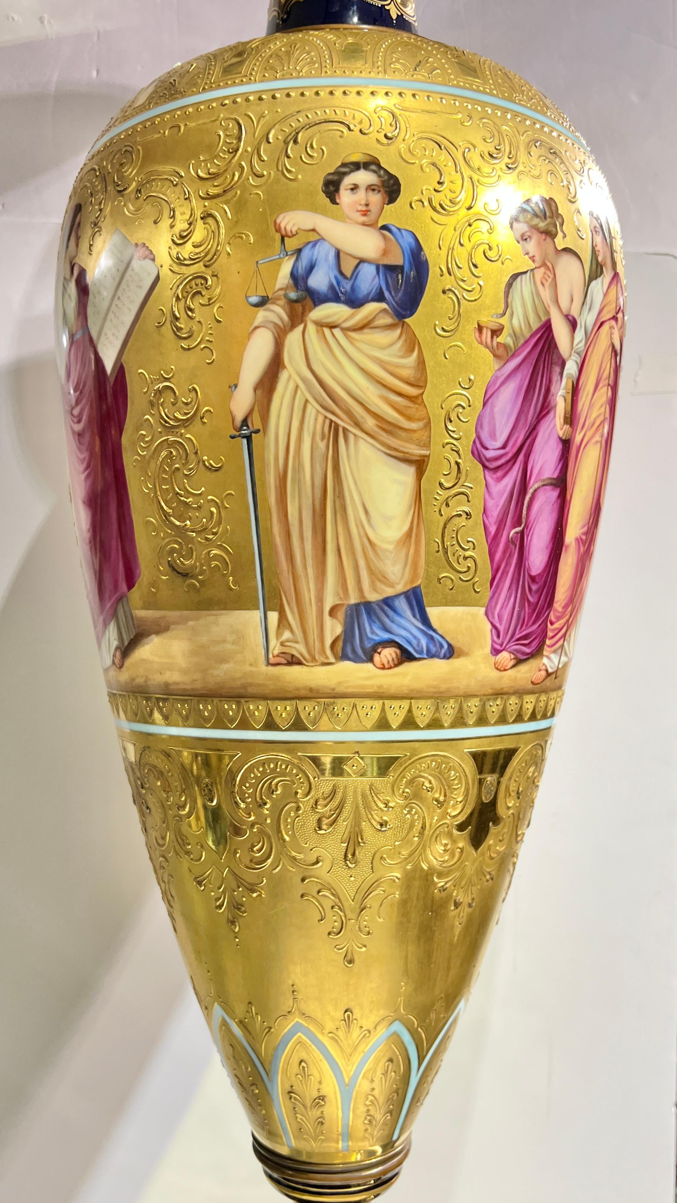 Monumental  Antique Royal Vienna Style Gilt and Glazed Porcelain Vase on Stand For Sale 1