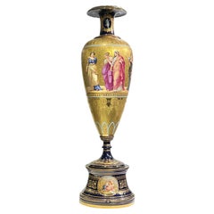 Monumental  Antique Royal Vienna Style Gilt and Glazed Porcelain Vase on Stand