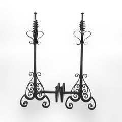 Monumental Antique Roycroft School Arts & Crafts Wrought Iron Andirons c9120