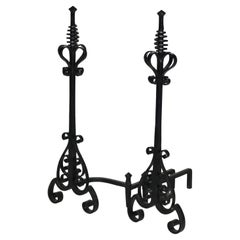 Monumental Antique Roycroft School Arts & Crafts Wrought Iron Andirons c9120