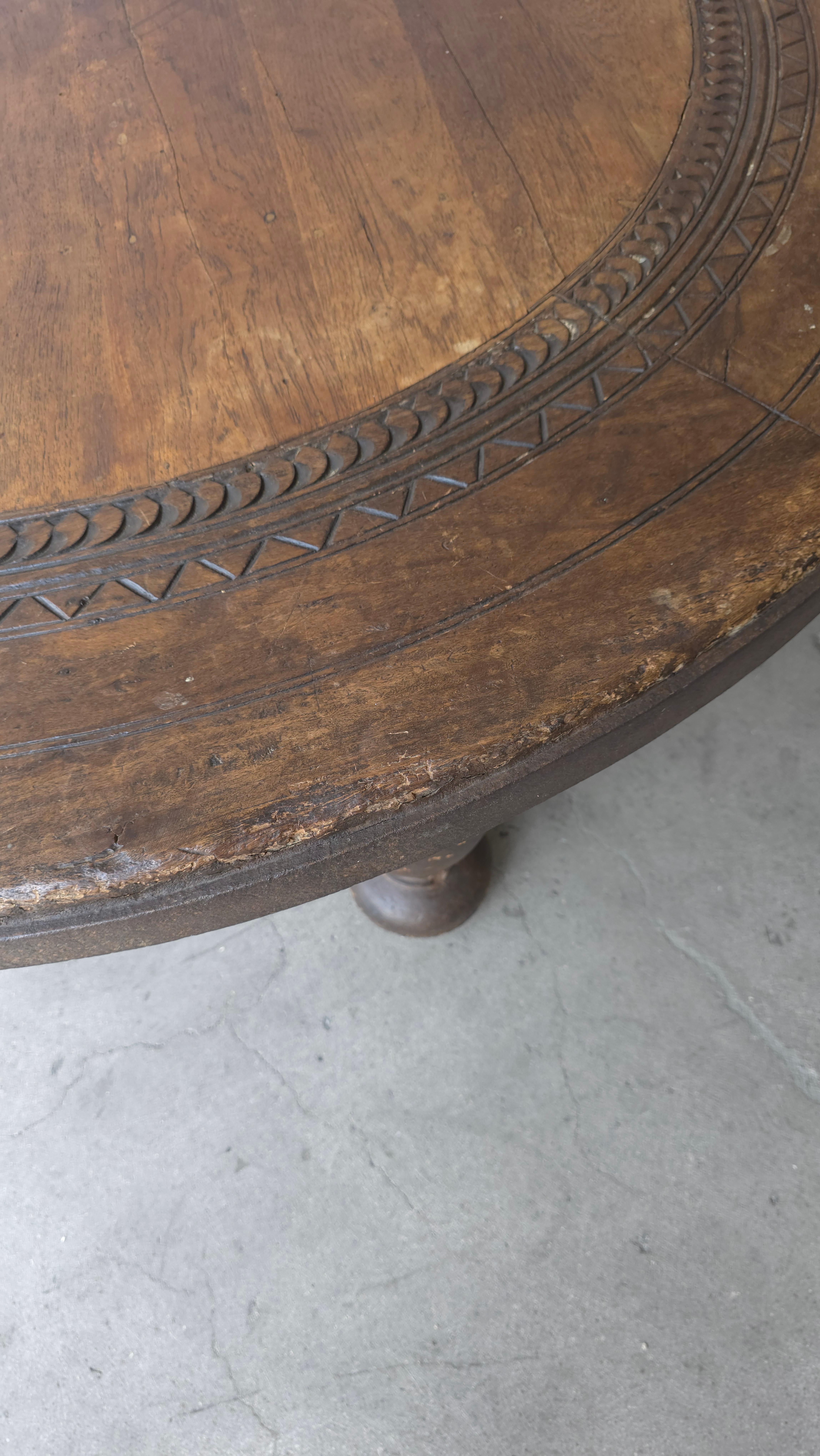 Monumental Antique Rustic Round Wood Coffee Table For Sale 1