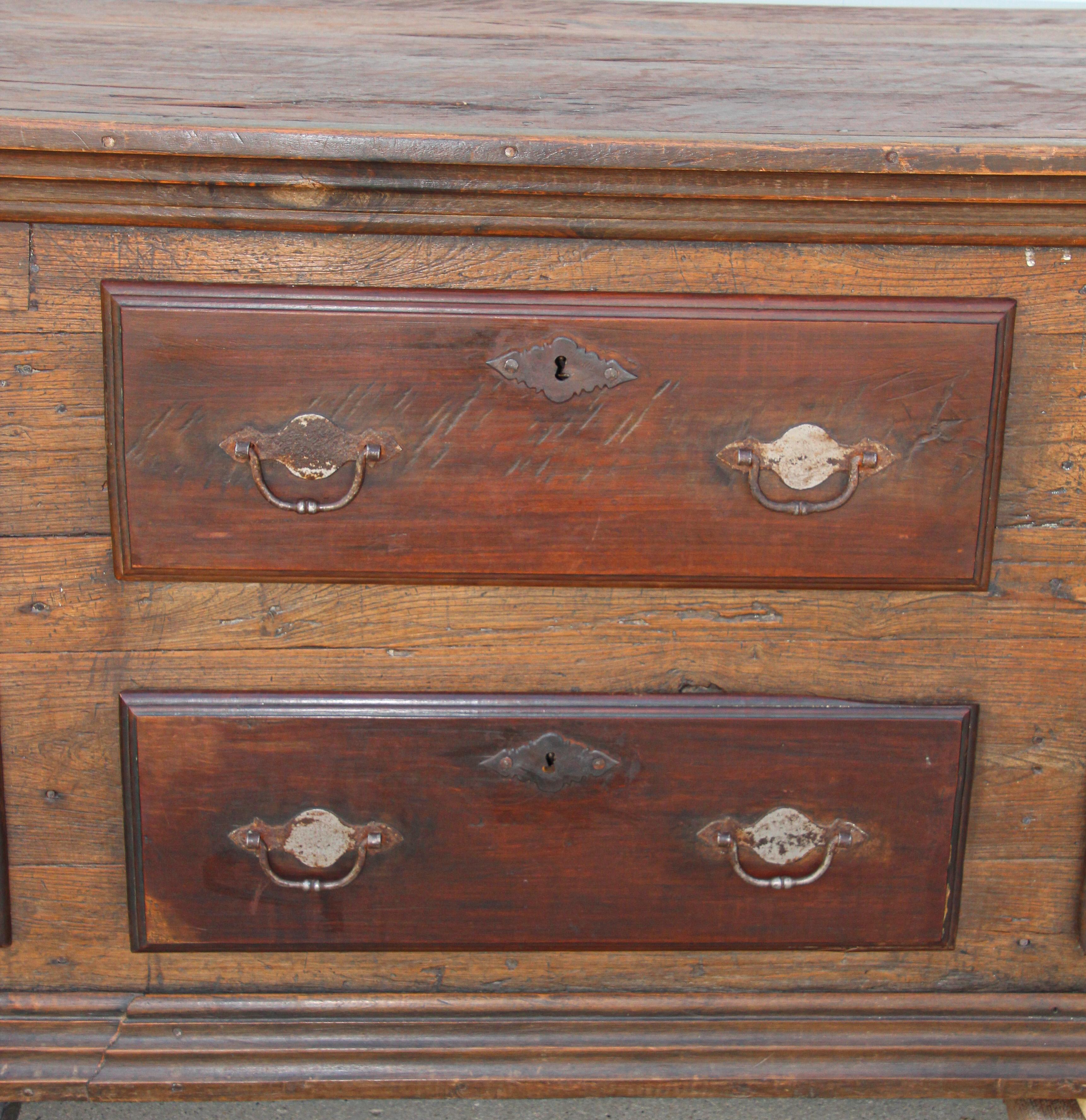 American Monumental Antique Solid Rustic Oak Georgian Country Chest, Sideboard