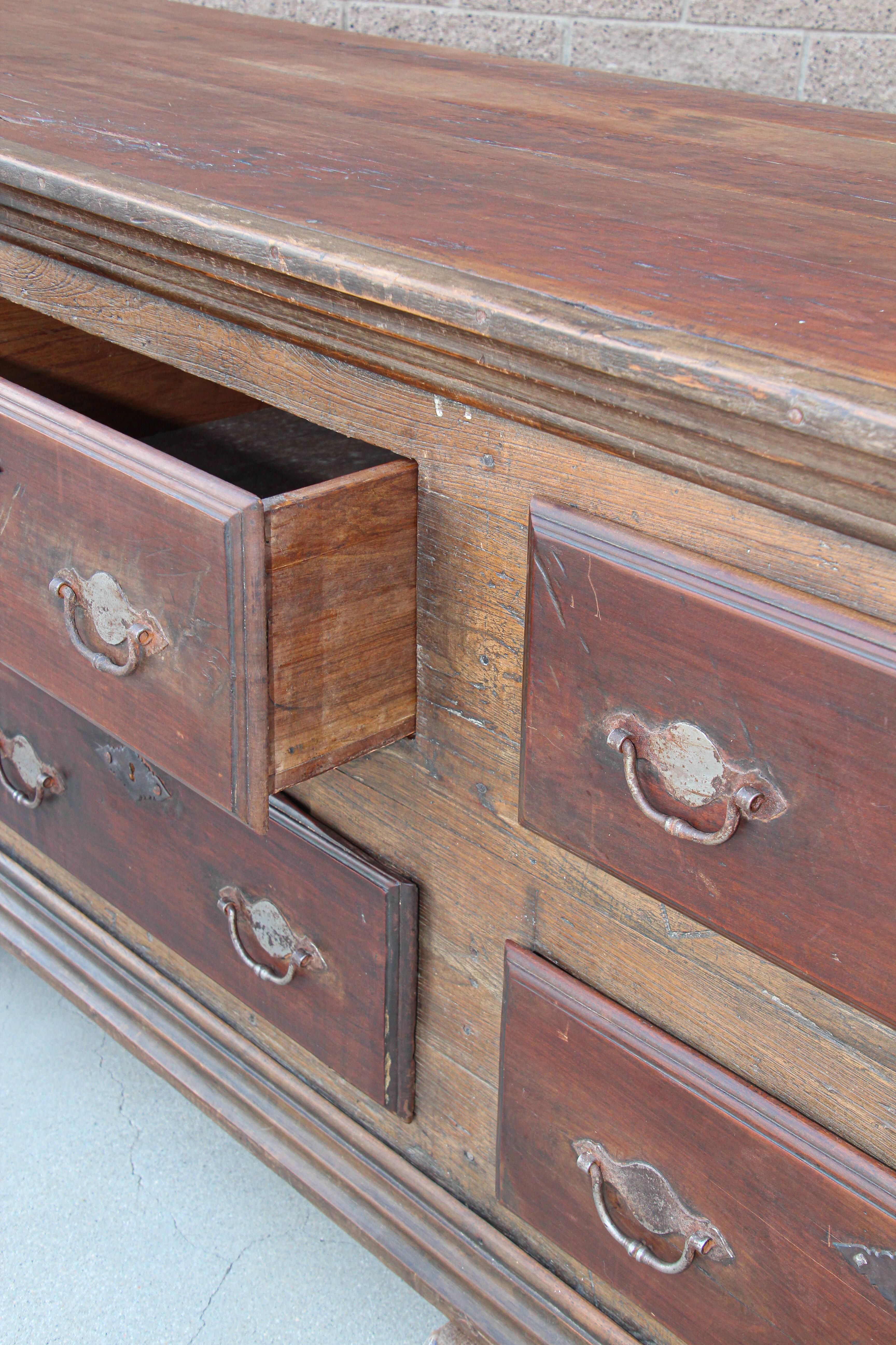 Monumental Antique Solid Rustic Oak Georgian Country Chest, Sideboard In Good Condition In North Hollywood, CA