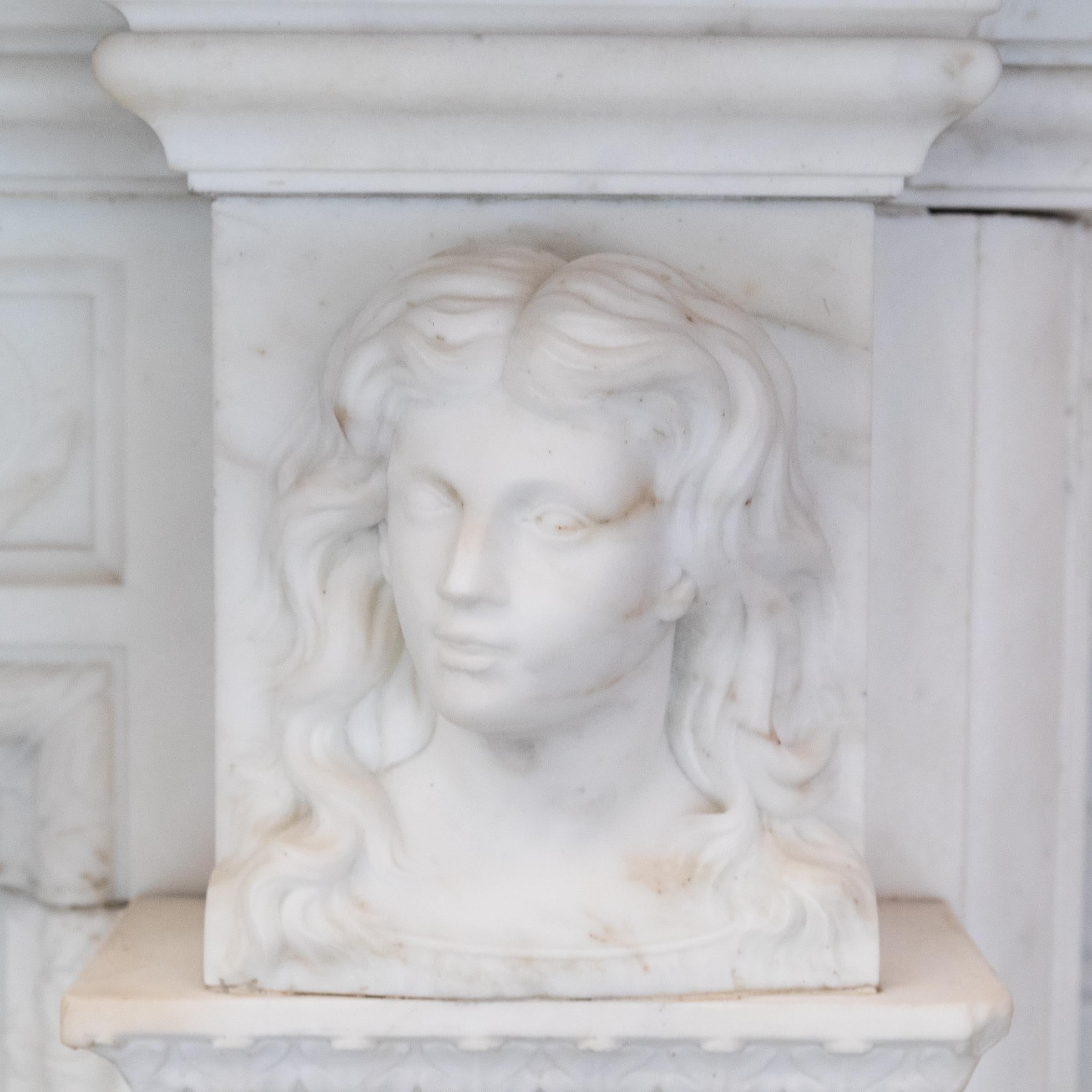 Monumental Antique Statuary Marble Carved Chimneypiece For Sale 8