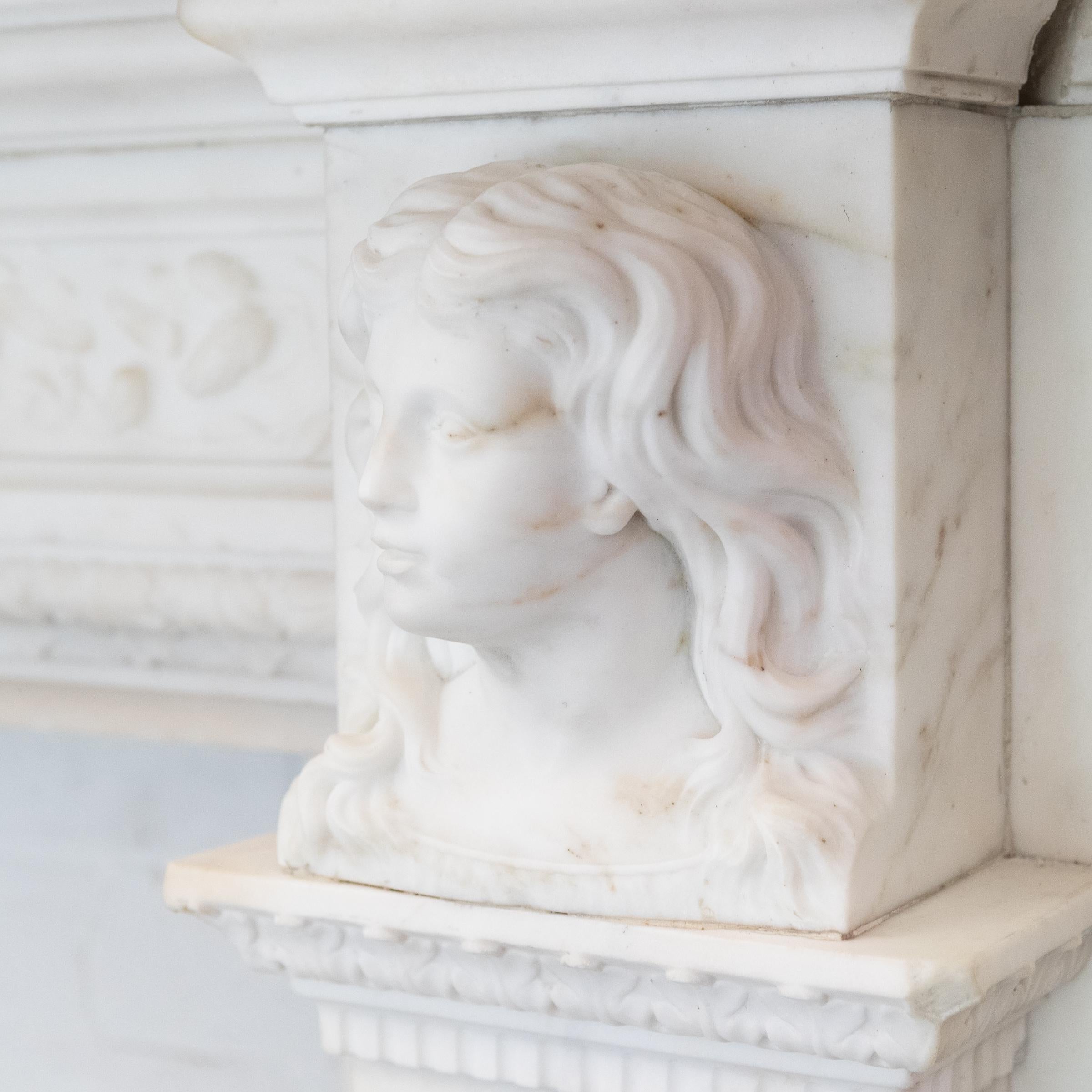 Monumental Antique Statuary Marble Carved Chimneypiece For Sale 9