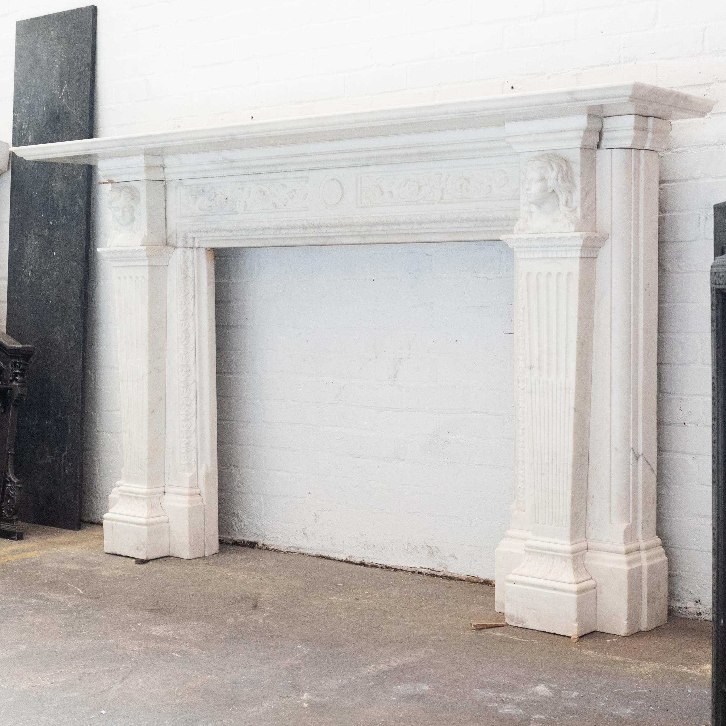 Monumental Antique Statuary Marble Carved Chimneypiece For Sale 15