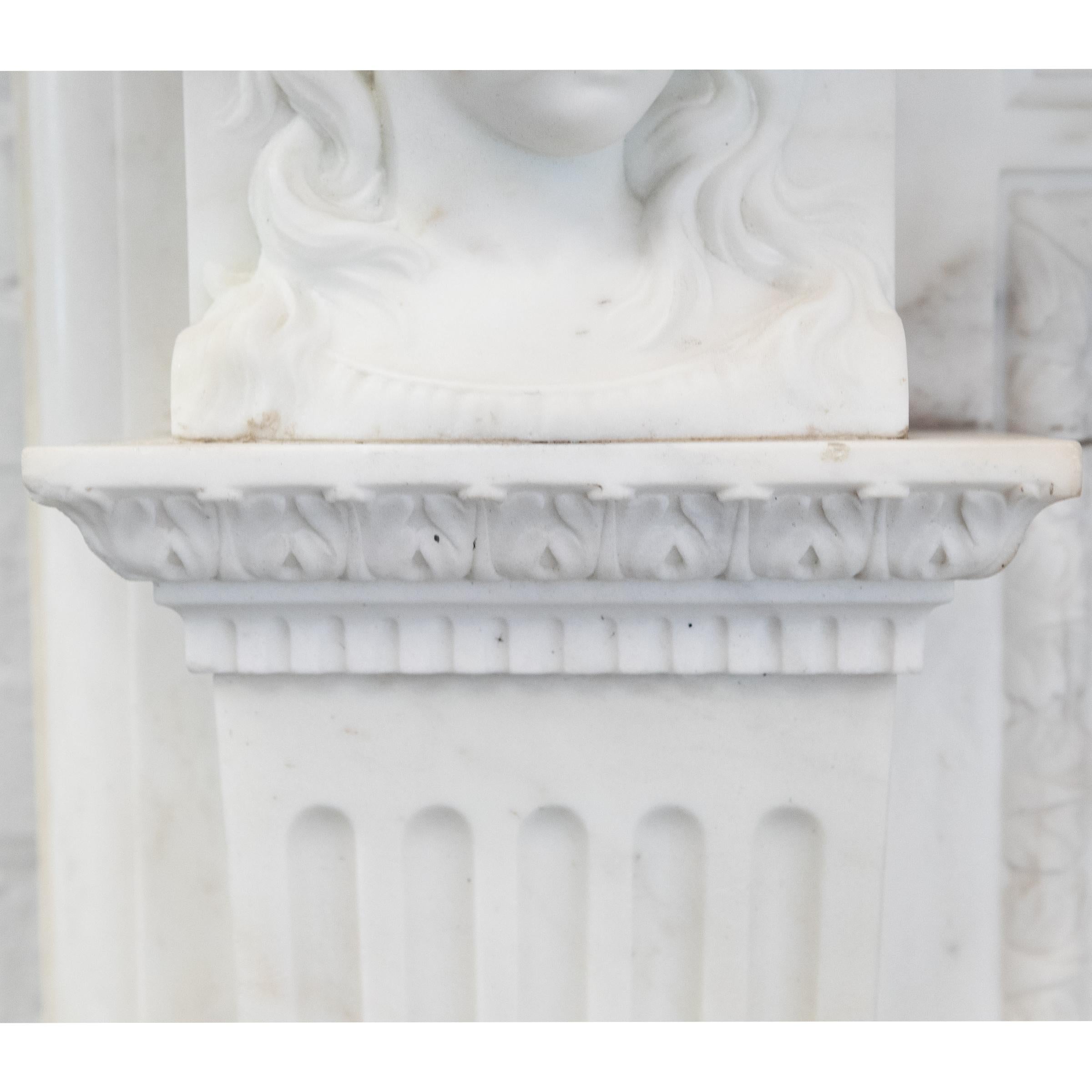19th Century Monumental Antique Statuary Marble Carved Chimneypiece For Sale