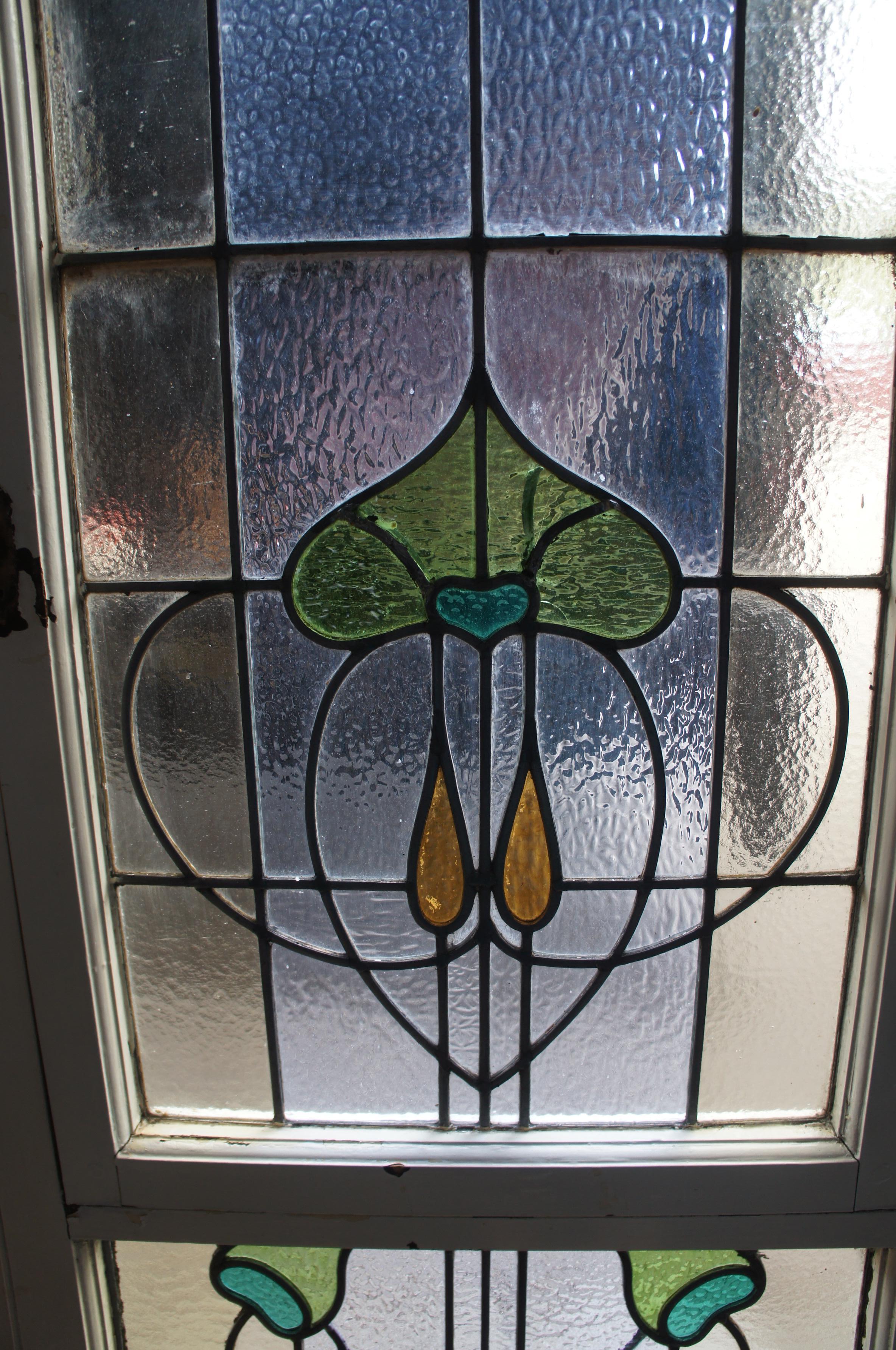 Monumentale antike viktorianische Jugendstil Stained glass Fenster Französisch Tür im Angebot 4