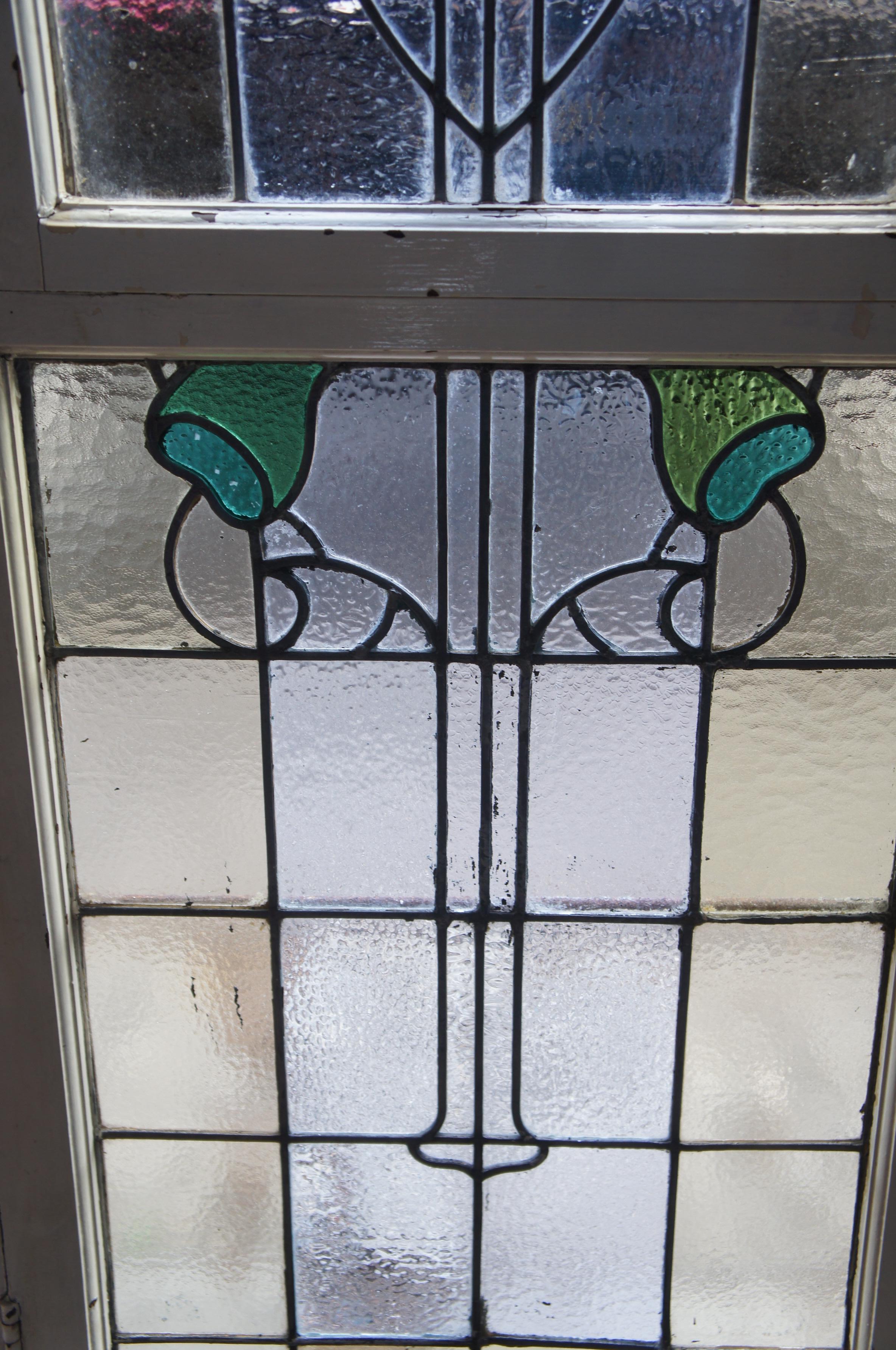 Monumental Antique Victorian Art Nouveau Leaded Stained Glass Window French Door en venta 6