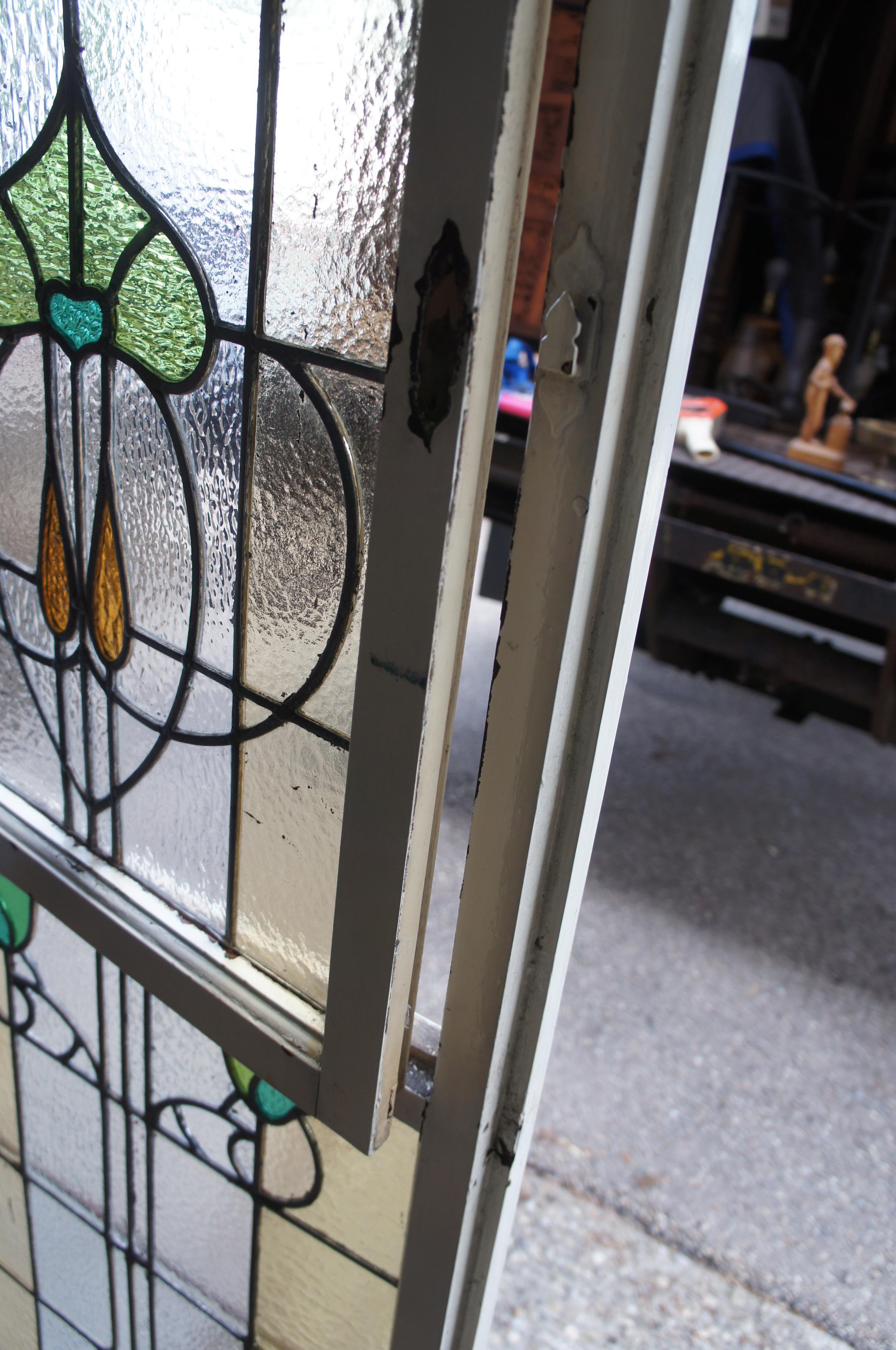 Monumental Antique Victorian Art Nouveau Leaded Stained Glass Window French Door en venta 10