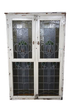 Monumental Antique Victorian Art Nouveau Leaded Stained Glass Window French Door