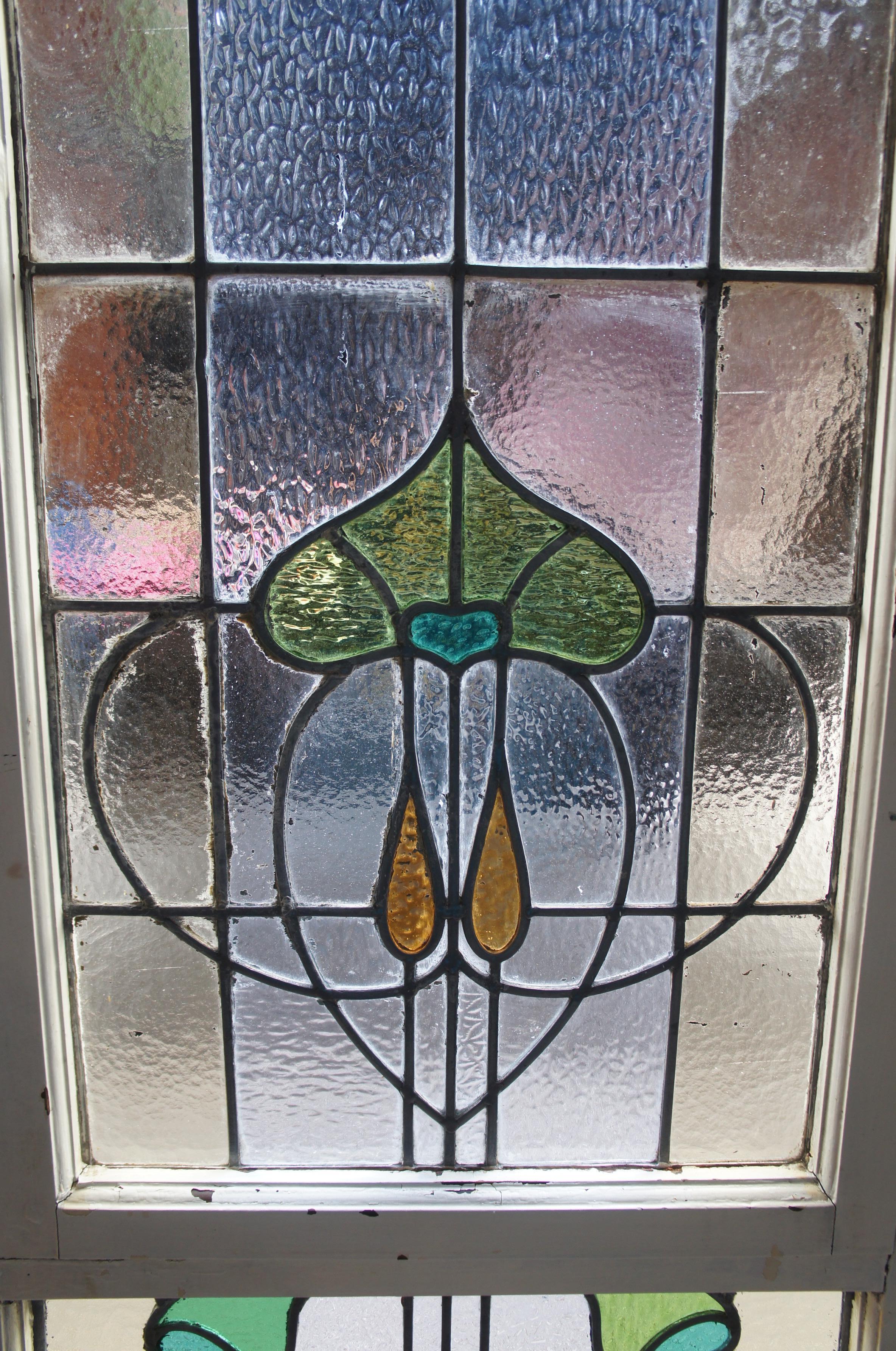 Monumental Antique Victorian Art Nouveau Leaded Stained Glass Window French Door en venta 4