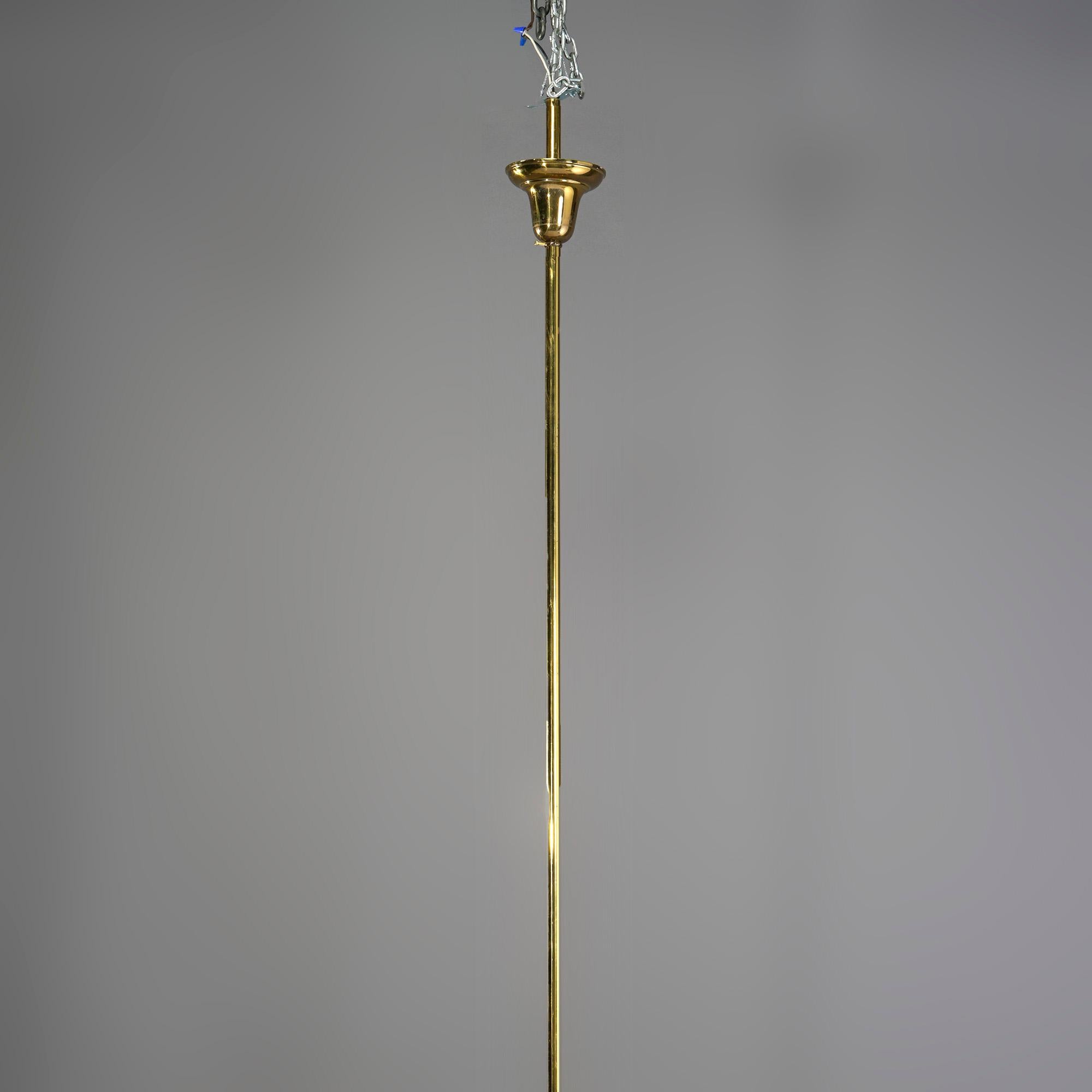 Monumental Antique Victorian Brass & Glass Electrified Gas Chandelier, c1890 8