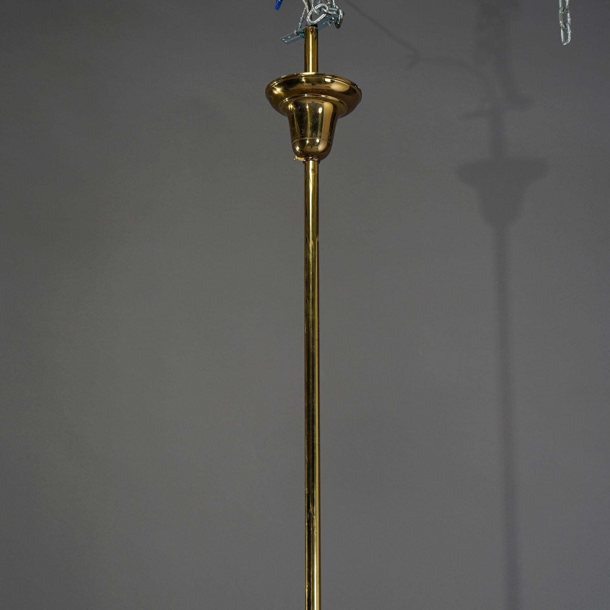 Monumental Antique Victorian Brass & Glass Electrified Gas Chandelier, c1890 9