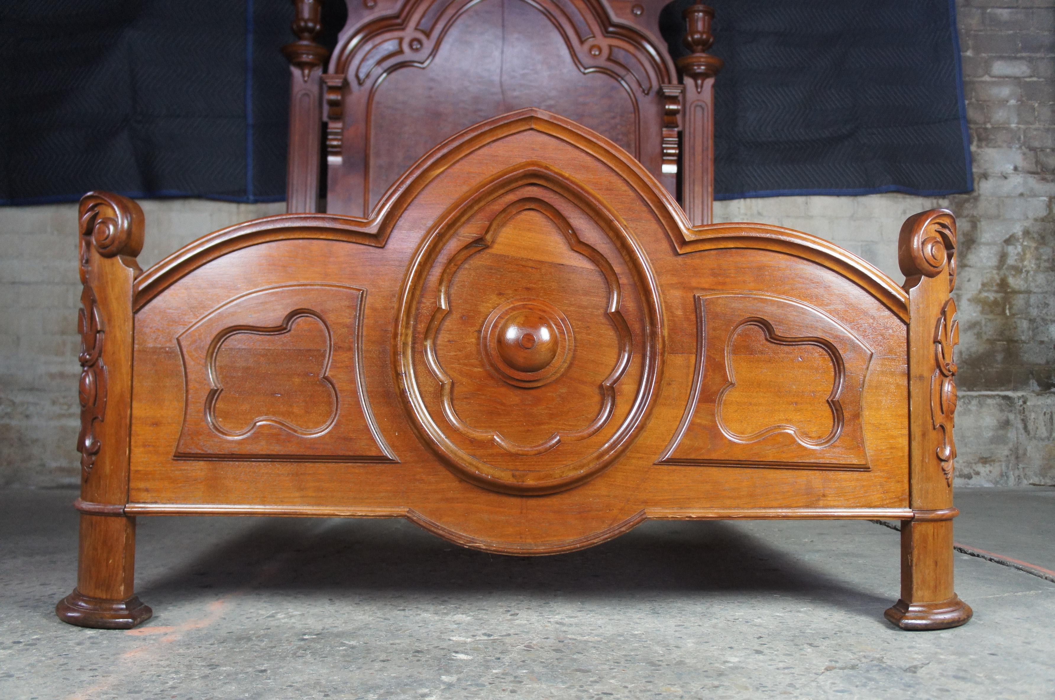 Monumental Antique Victorian Carved Walnut Highback Full Bed Lincoln Style 4