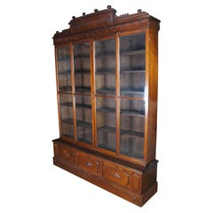 Monumental Antique Victorian Eastlake Walnut Bookcase Curio Cabinet Showcase
